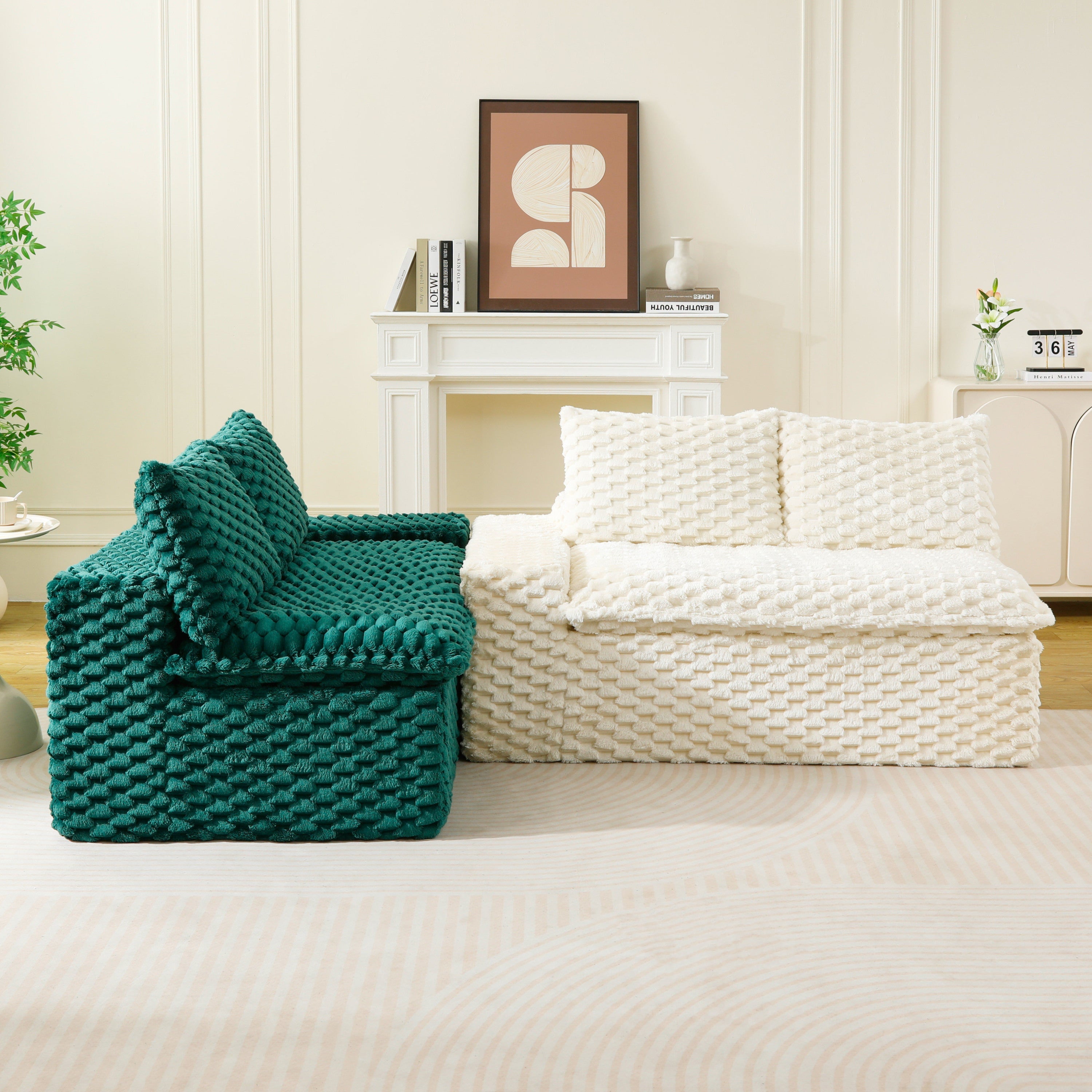 Luxury Color-Block Turtle Velvet Multifunctional Sofa - Arrangeable in Single Row, Side-by-Side or Facing Each Other, Stylish Living Room Furniture for Cozy Home Decor