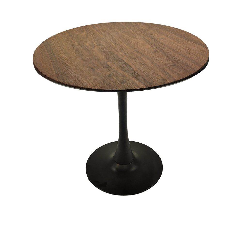 Mid-Century Round Dining Table, Walnut Color, MDF Table Top & Pedestal Base, 31.5 Inches