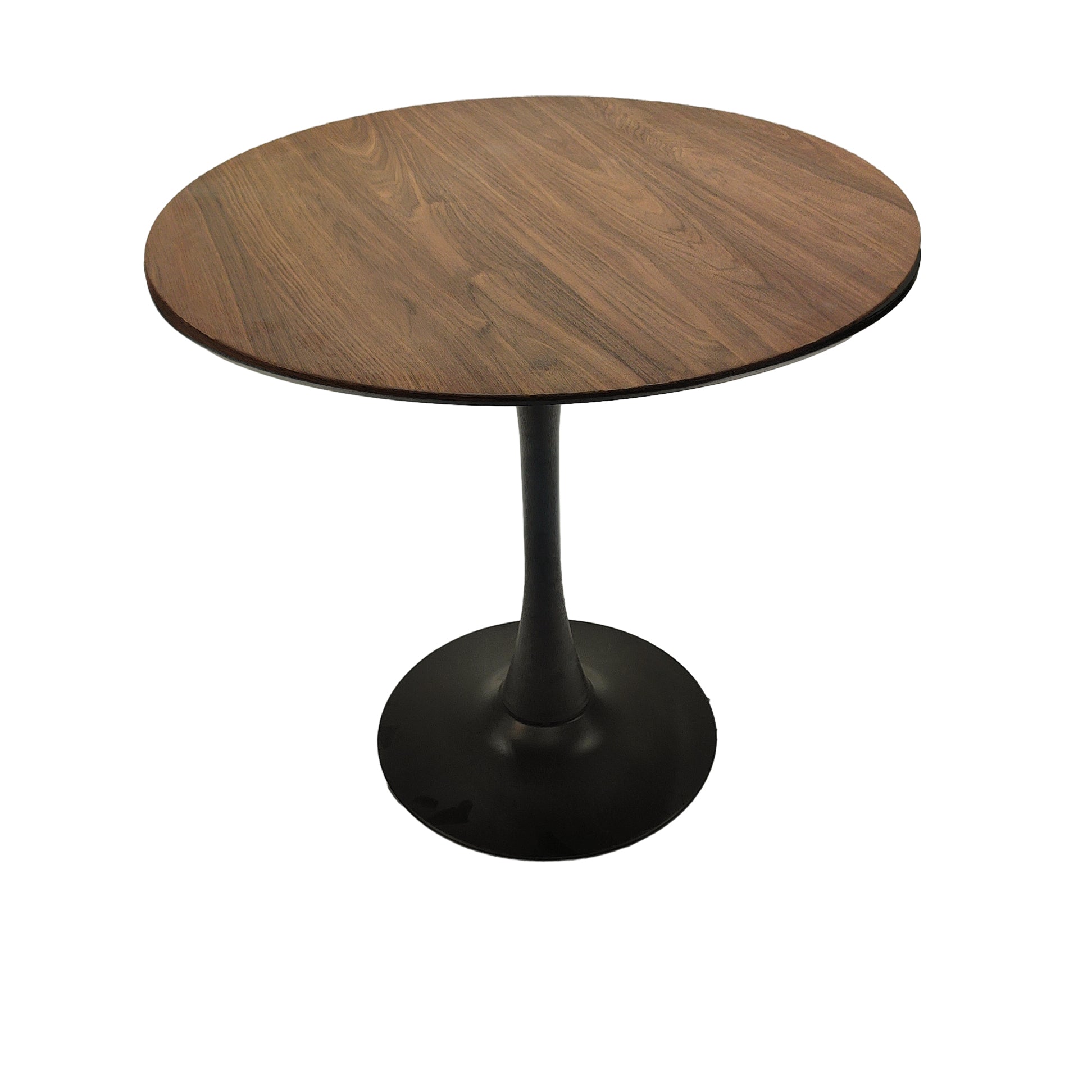 Mid-Century Round Dining Table, Walnut Color, MDF Table Top & Pedestal Base, 31.5 Inches