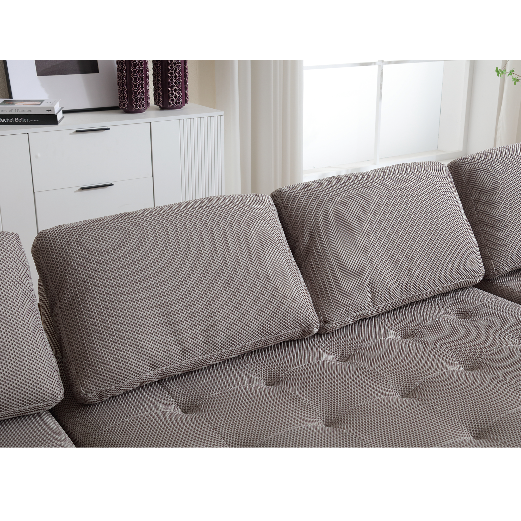 [NEW ARRIVED] [VIDEO PROVIDED]138.5 'Modular Combination Sofa, U-shaped Sofa, Living Room, Apartment, Upholstered ,6-seat Sofa, Free Combination Sofa (Mesh Fabric), Breathable Fabric, Gray