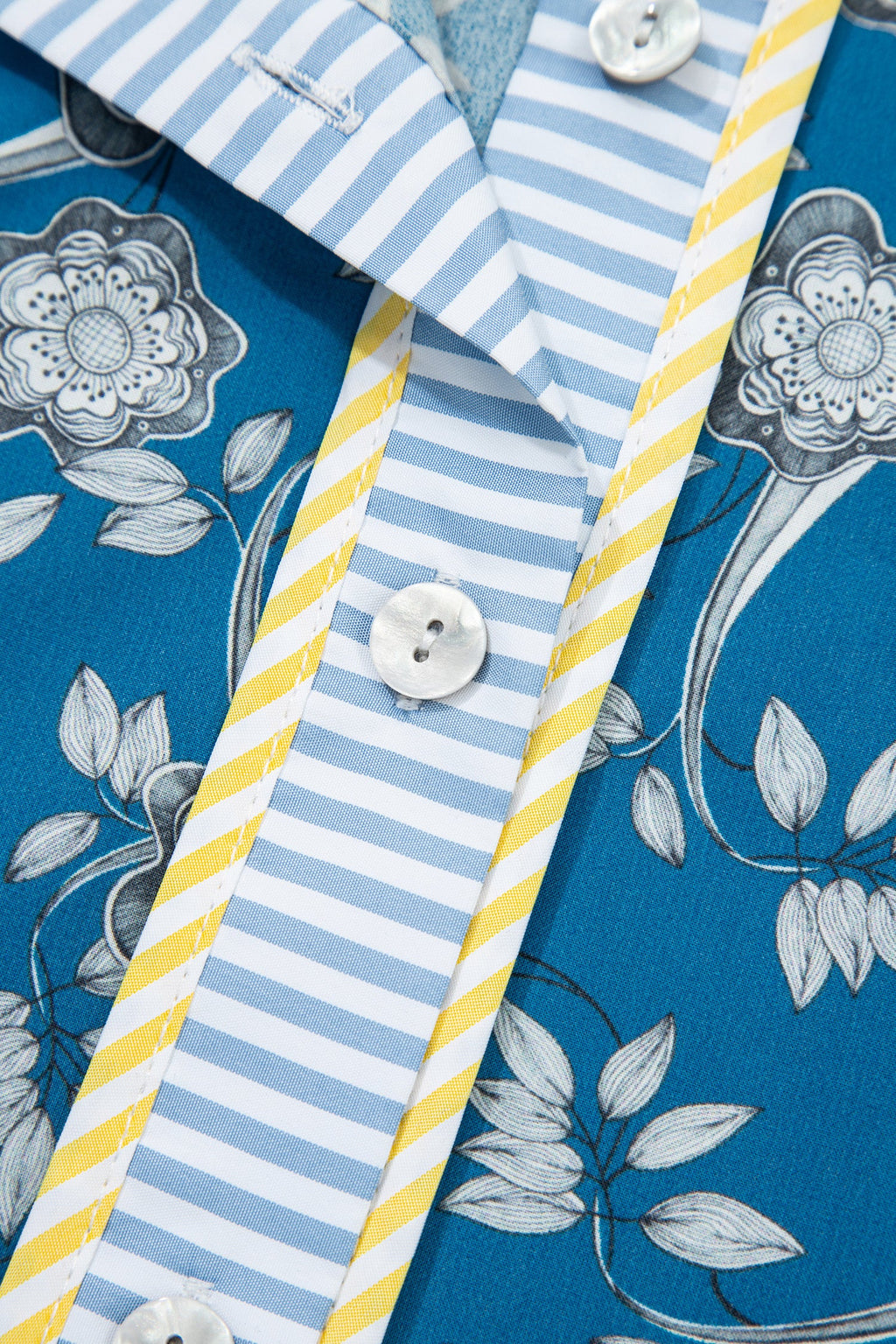 Floral Ruffle Stripe Trim Short Sleeve Buttoned Dress