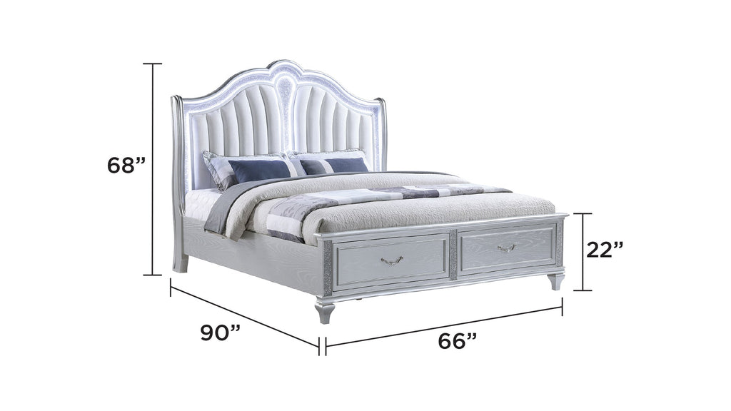 Mystic Contemporary Style Upholstered LED headboard Queen 5PC Bedroom Set made with Wood in Silver(NJ Inventory)