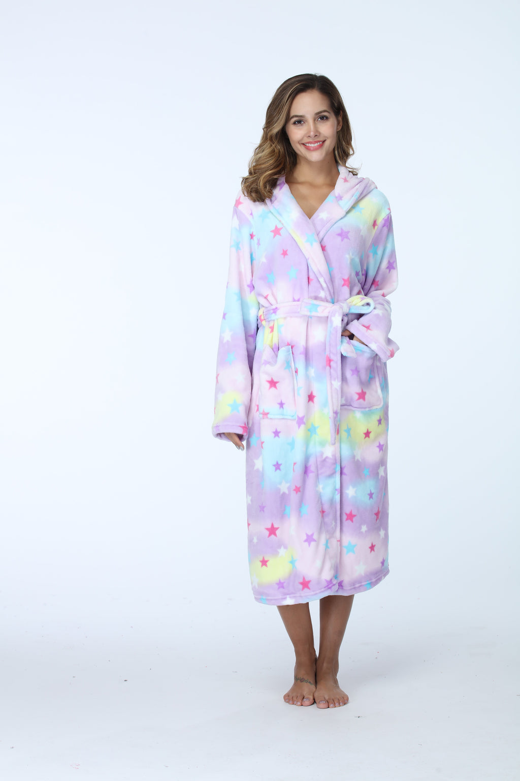 Ladies Tie Dye Long Fleece Bathrobe