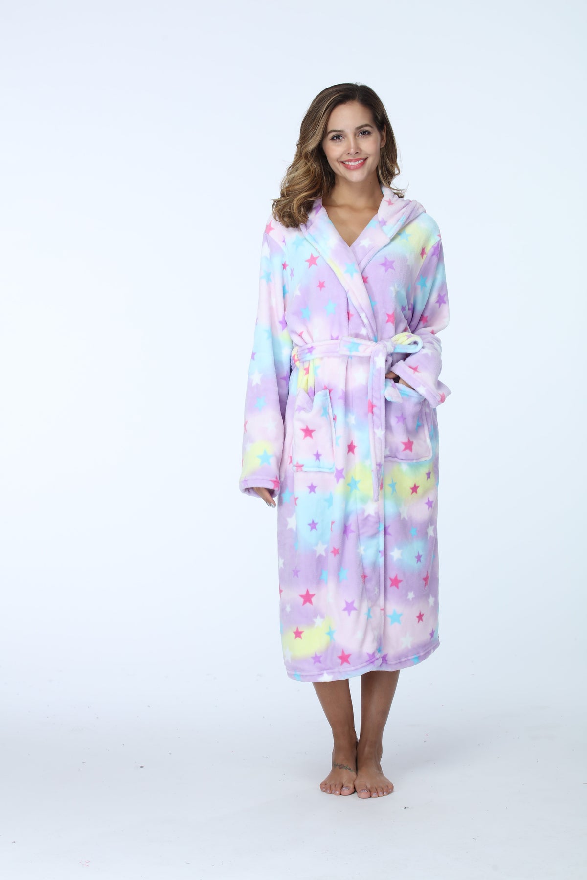 Ladies Tie Dye Long Fleece Bathrobe