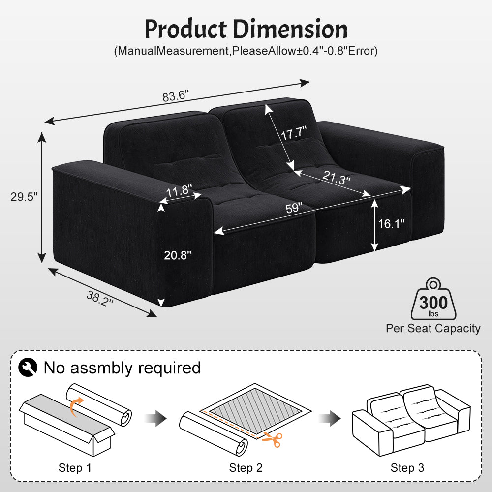 83.6' Modular Sectional 3-Seater Sofa with Tufted Design,Modern Sparkling Chenille Sofa,Deep Seat Couch for Living Room,Apartment, Office,Studio