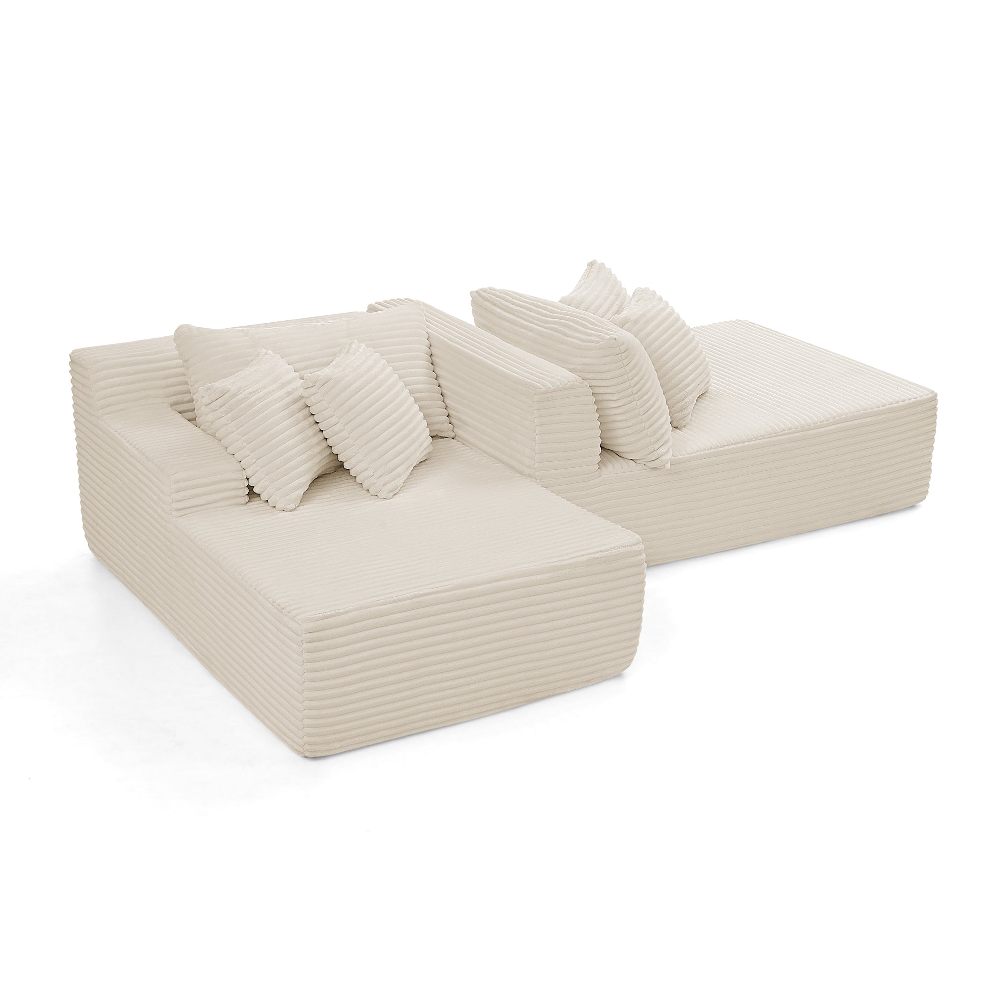 Two-seater lazy sofa lounge chair,Compressed sofa no assembly required, made of velvet fabric, fluffy modern lounge chair, used for indoor living rooms and bedrooms-Beige