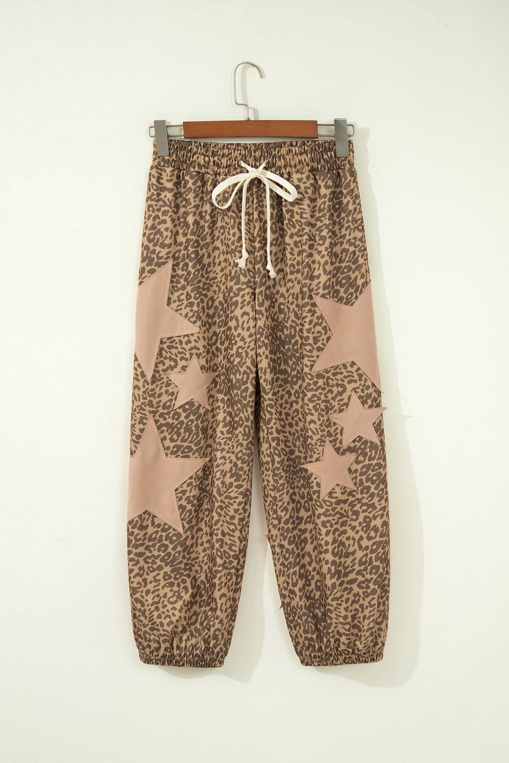Leopard Star Patch Drawstring Jogger Pants