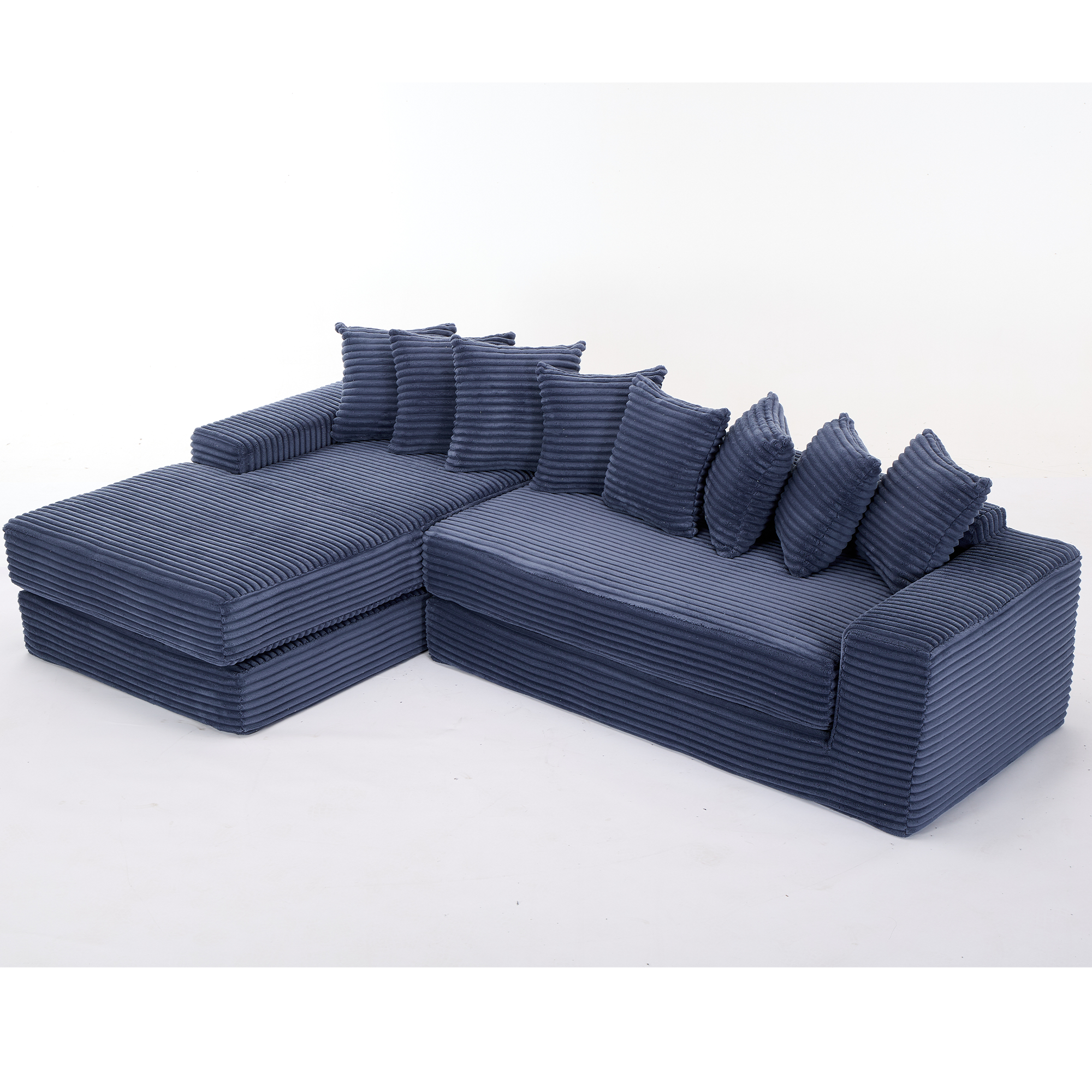 [NEW ARRIVED] [VIDEO PROVIDED]   Oversize Cloud Couch, L-Shape Sofa, Convertible Floor Sleeper Sofa Bed,  No Assembly ,Eight  pillows,3-in-1,Side Pocket,(Left Facing Sofa),3 Seat,Corduroy,Blue