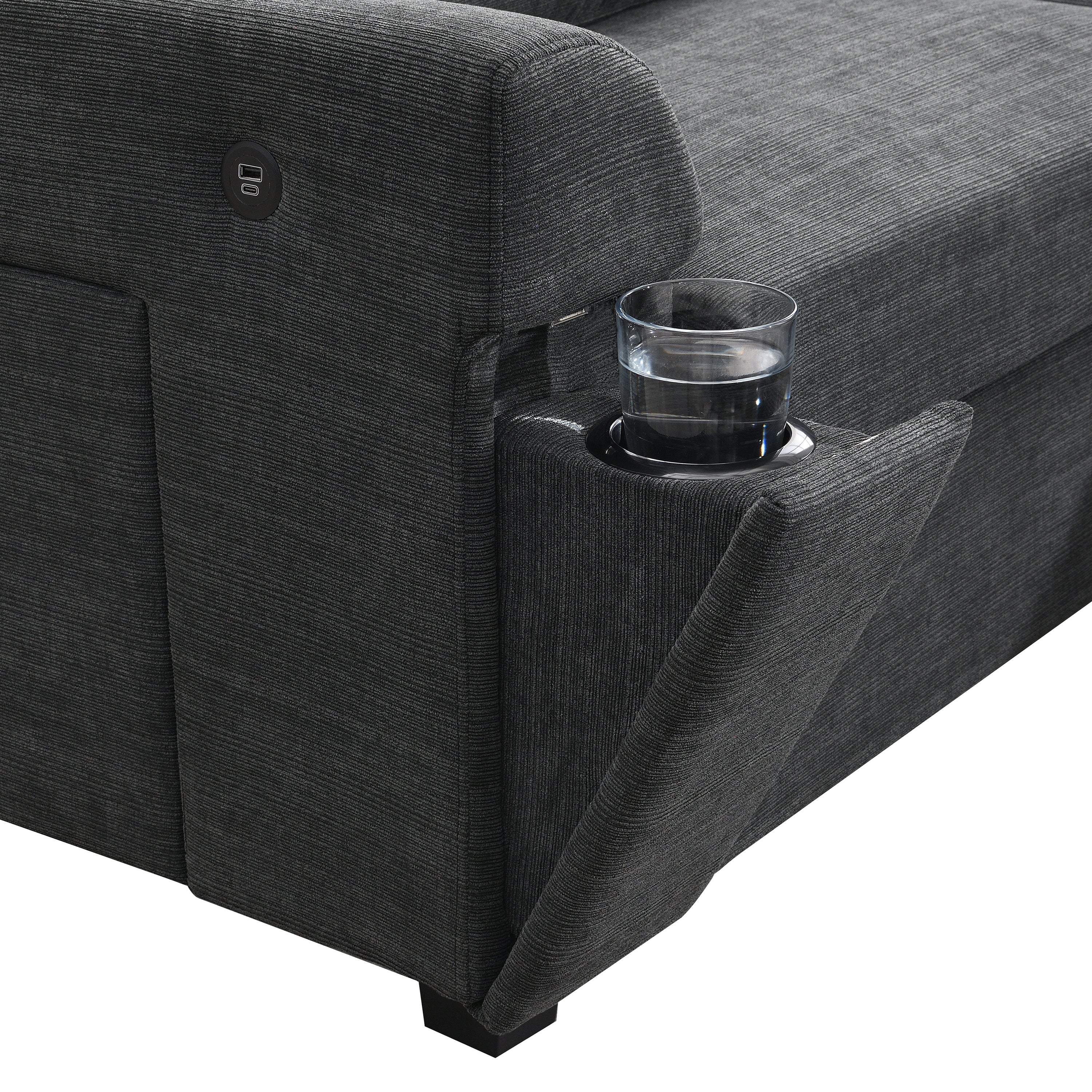 Chenille U Shaped Sectional Sofa with Ottoman and Storage, USB Ports, 2 Colors