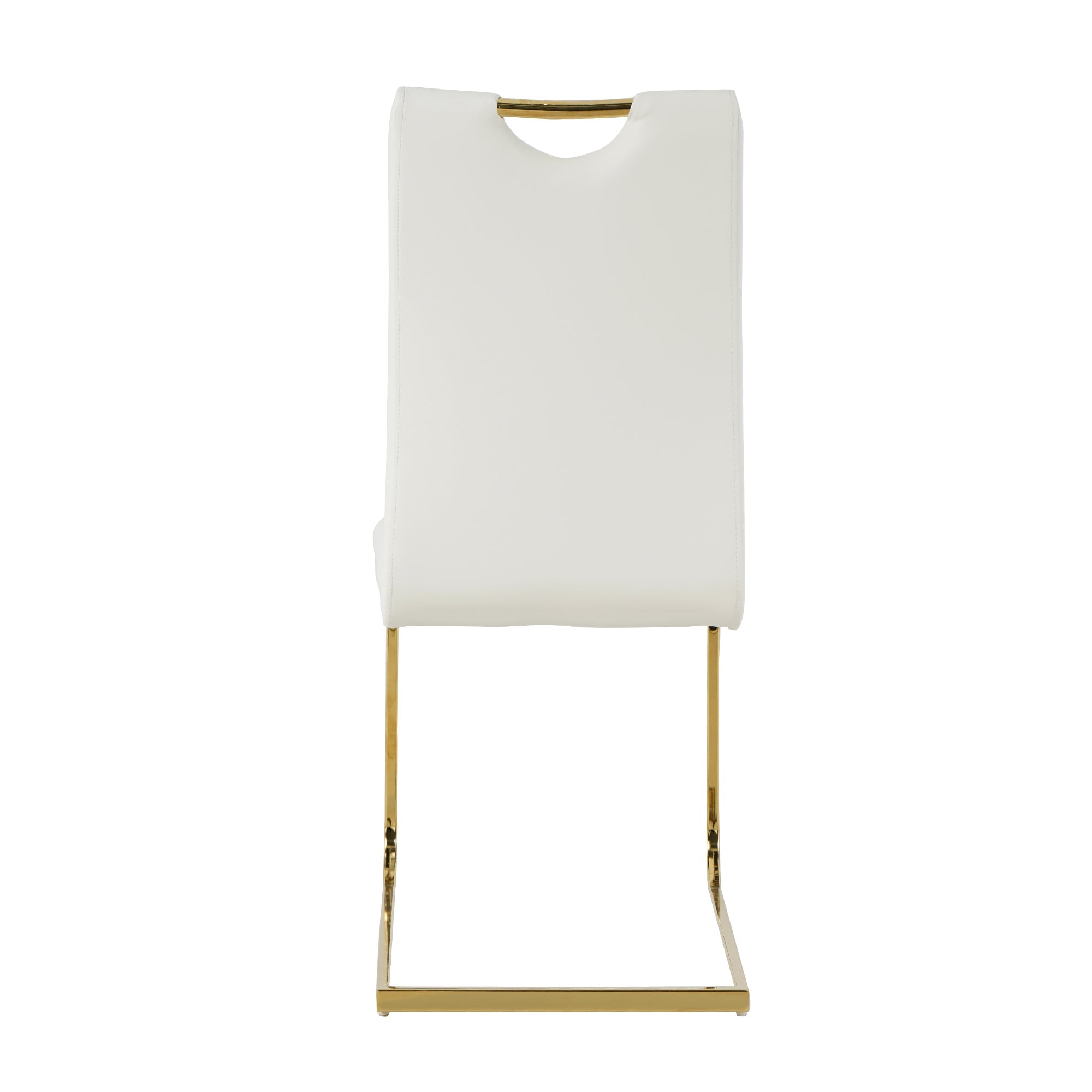 Modern style glass dining table, elegant transparent design, sturdy stainless steel base, White dining chair set, with gold-plated chair legs, suitable for dining room and kitchen (set of 7)