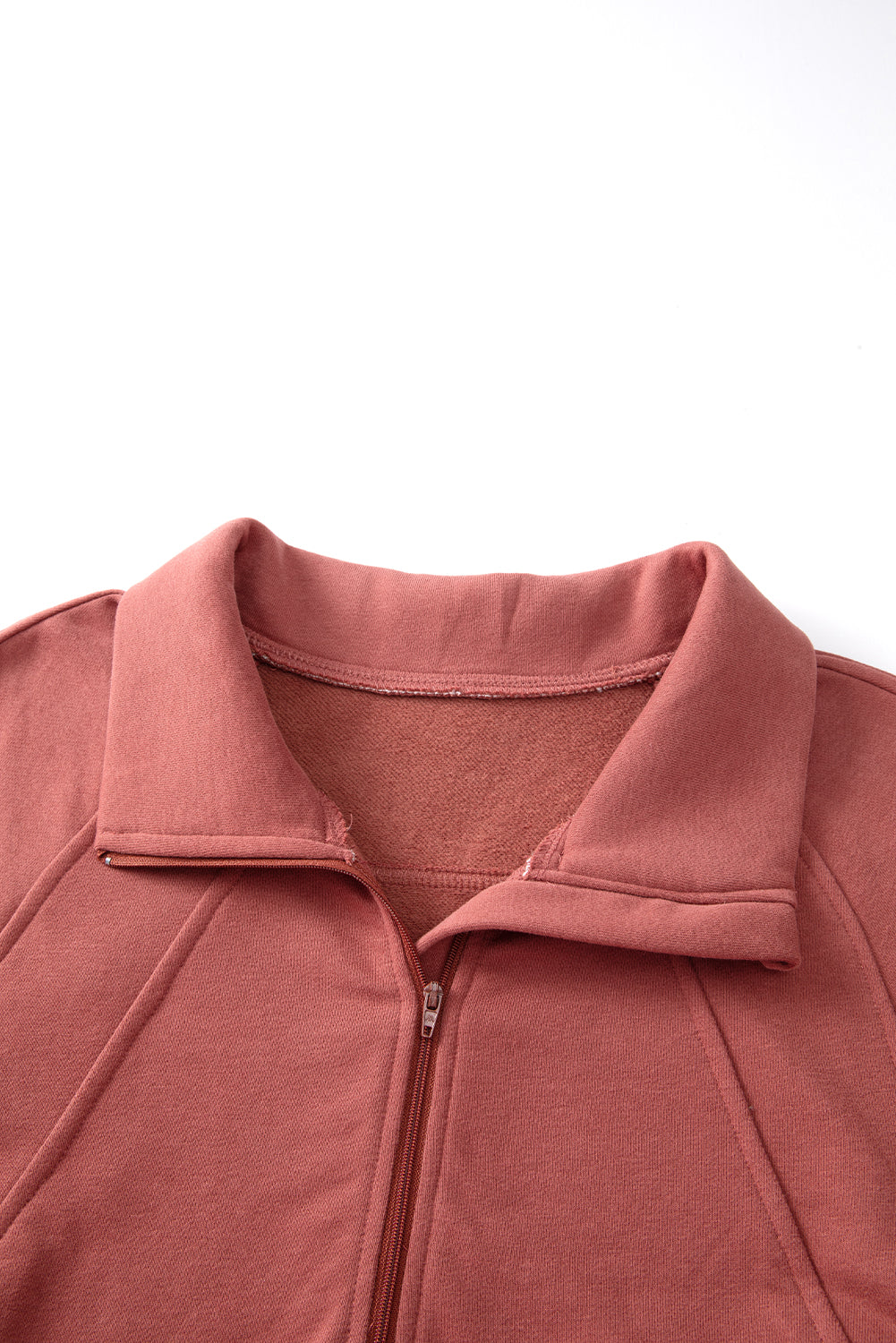 Green Zip Stand Collar Ribbed Thumbhole Sleeve Sweatshirt