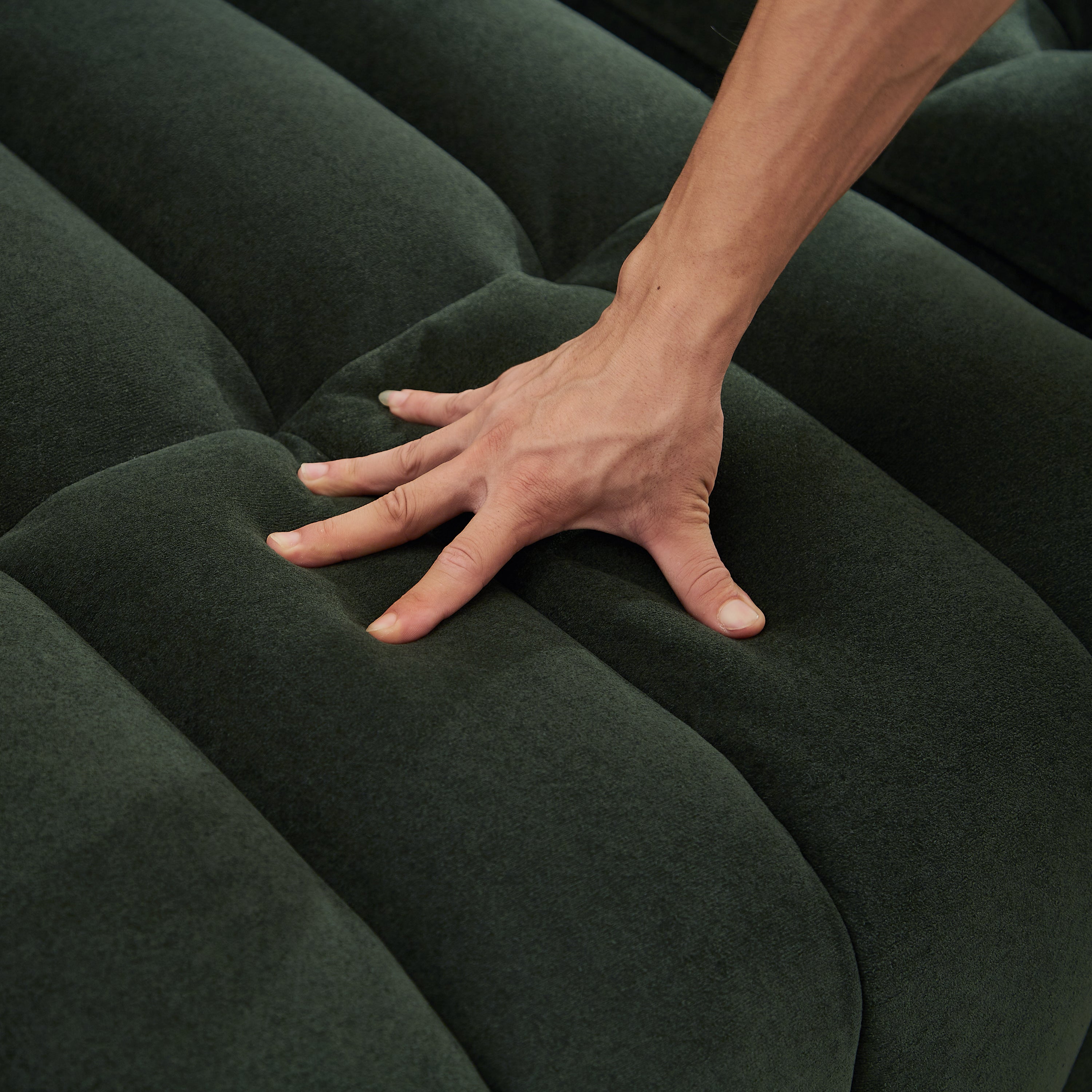 83'' Futon Sofa Bed, Polyester Fabric Comfy Futon Couch Bed with 2 Square Pillows, Convertible Sleeper Sofa with Adjustable Backrest,  Modern Loveseat Sleeper for Living Room, Dark Green