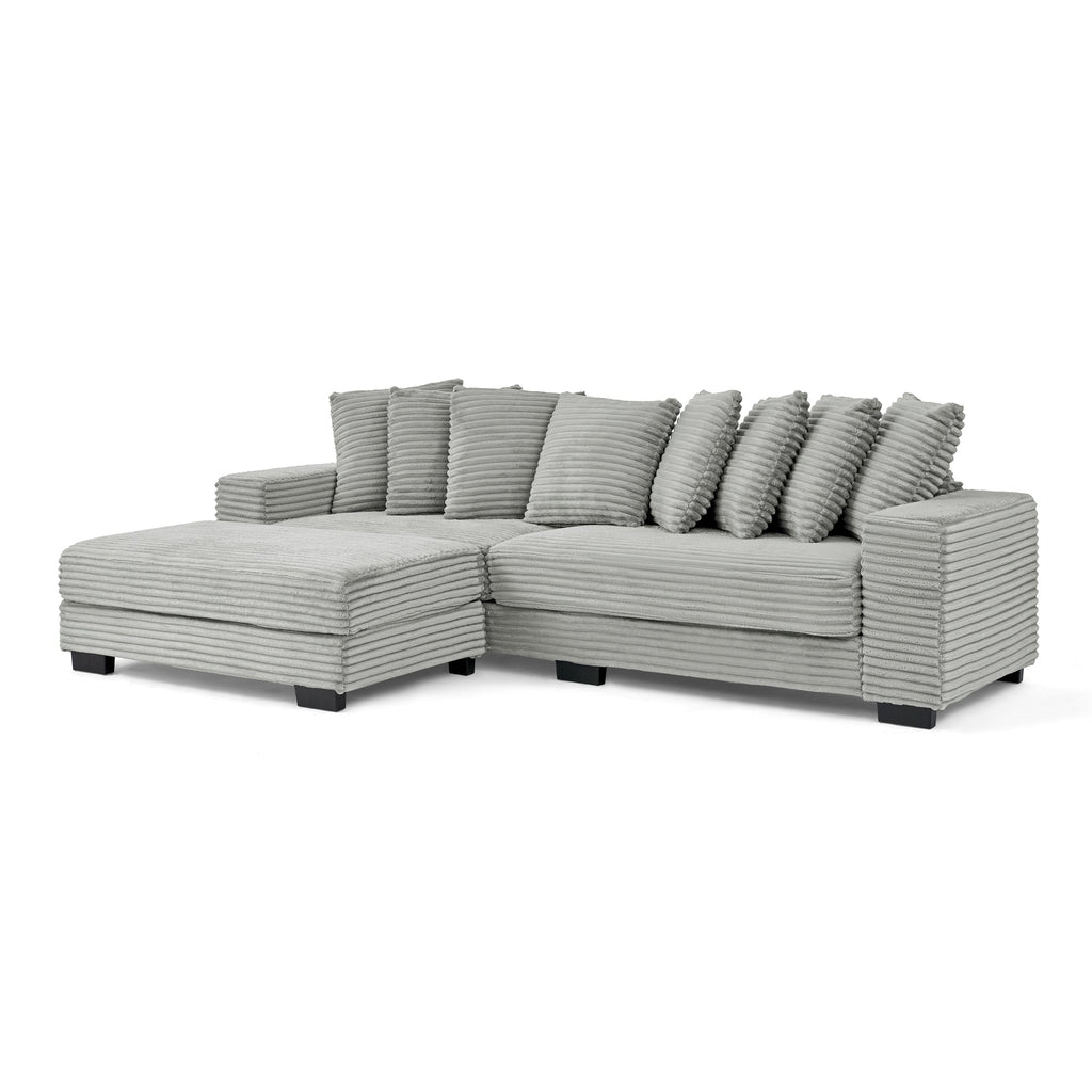 Corduroy Tufted Upholstered Sleeper Sectional Sofa, L-Shaped Modular Convertible Sofa , Can freely change the position of the footrests-Gray(Assembly is required)