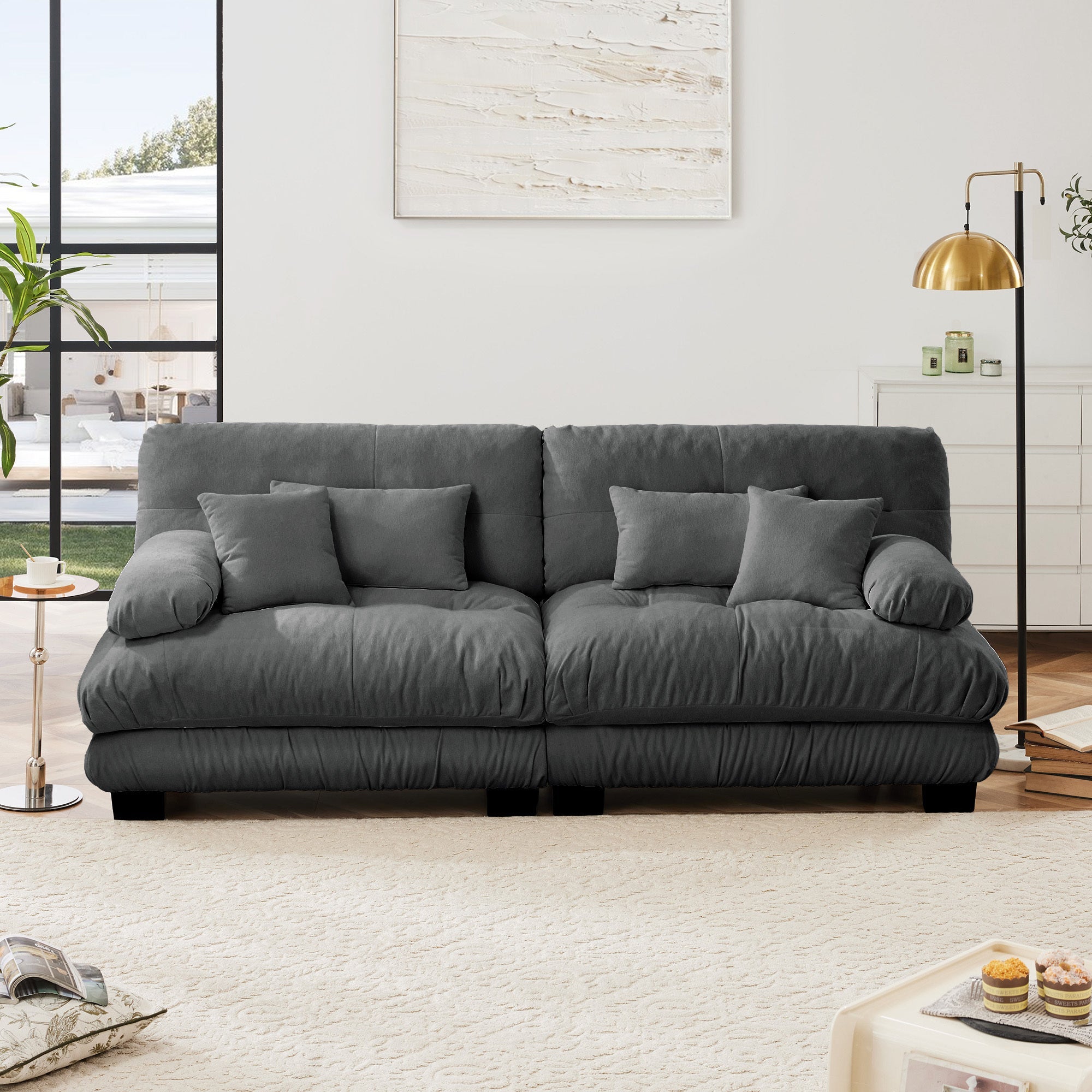 Cloud Couch 2 Seater Sofa for Living Room, Chenille 2 - Seat sofa with 2 Lumbar pillows and 2 throw pillows,Chenille Gray