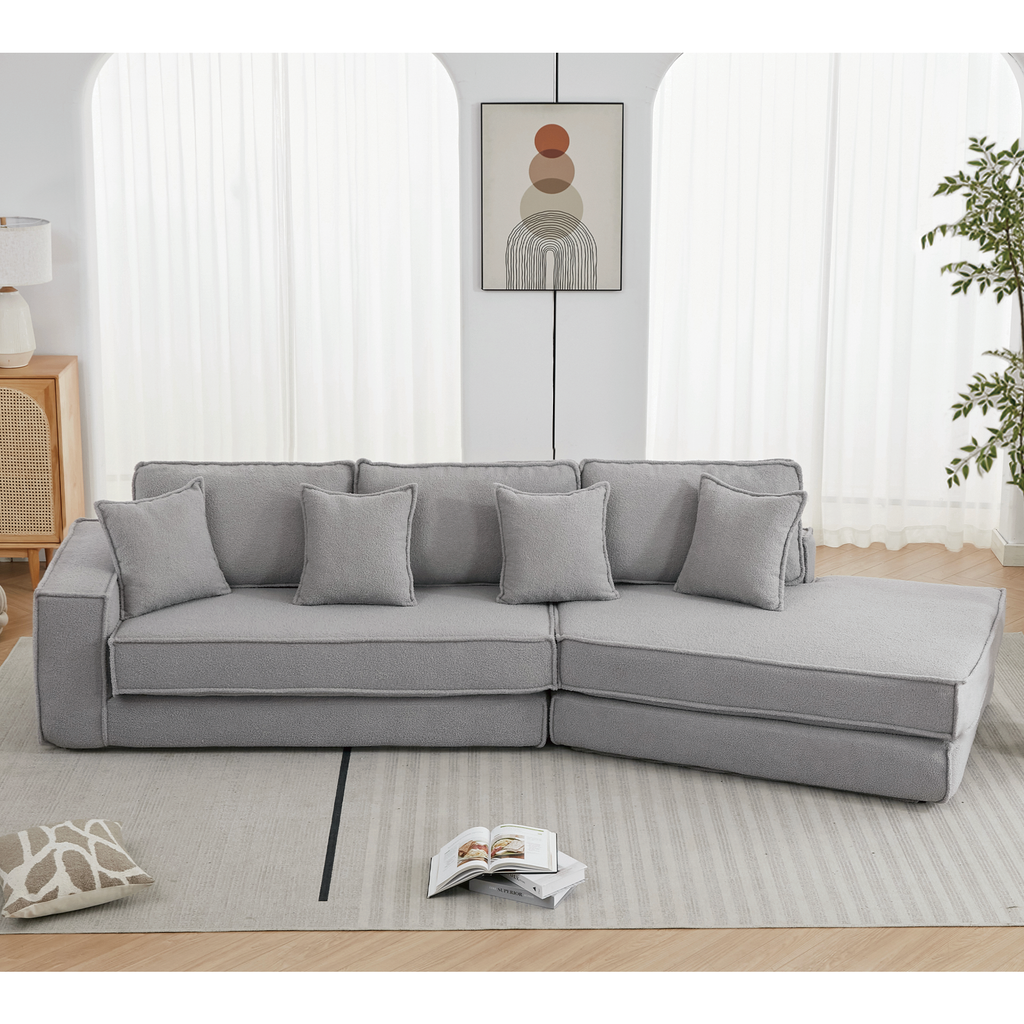 [NEW ARRIVED] [VIDEO PROVIDED]  Folding Convertible Out Sleeper Sofa Bed,2-in-1,  Combination Convertible Sofa,3 seat, Upholstered,Fold Out Floor Gaming Sofa Bed , Lamb Velvet Fabric,Living Room, Gray