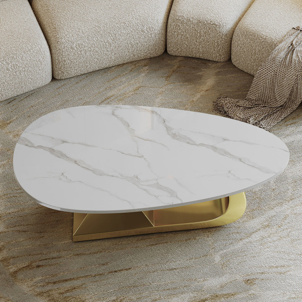 Modern Sintered Stone Tabletop Coffee Table with Stainless Steel Base - Elegant and Durable Living Room Centerpiece