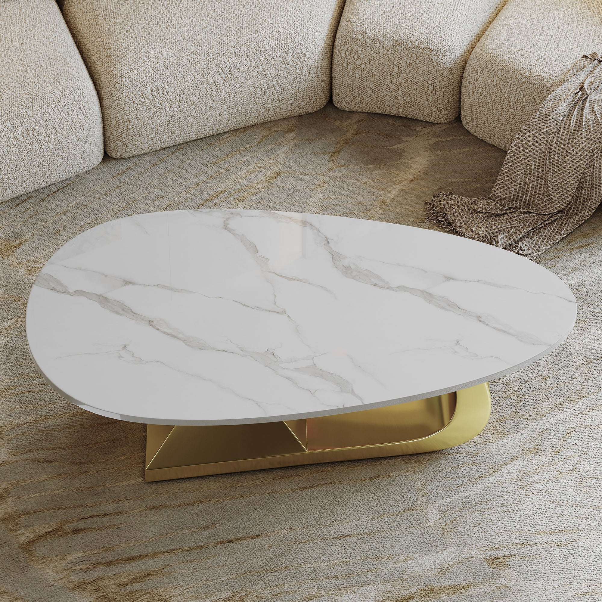 Modern Sintered Stone Tabletop Coffee Table with Stainless Steel Base - Elegant and Durable Living Room Centerpiece
