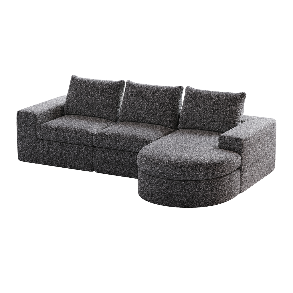 99-Inch Chenille Cloud Curved Sectional Sofa with Chaise, L-Shaped Modern Boneless Couch with Deep Seats, Chenille Sectional Sofa for Living Room and Bedroom, No Assembly Required