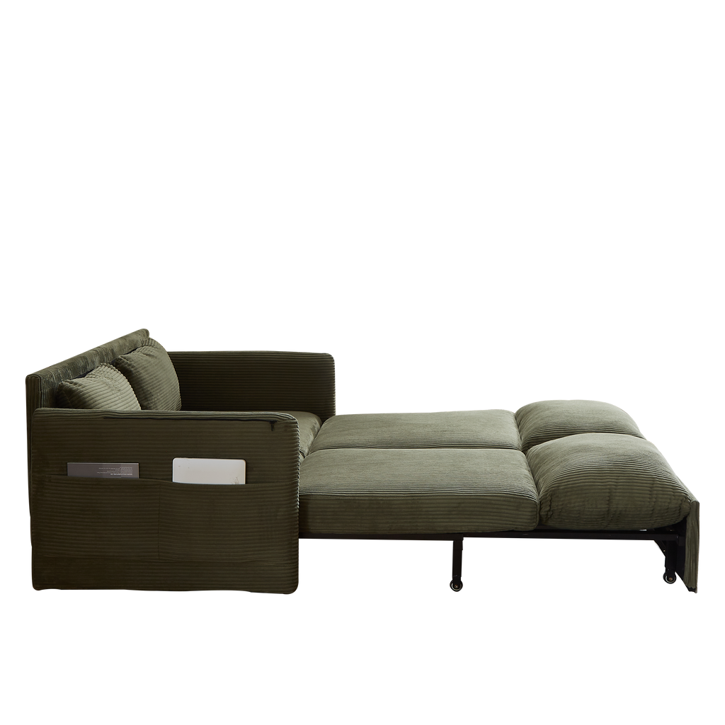 MH'' 64.5 Inch Sleeper Sofa Bed  3-in-1 Adjustable Sleeper with Pullout Bed   2 Pillows and Side Pockets  Soft Corduroy Convertible Sleeper Sofa Bed for Living Room Bedroom Apartment Office