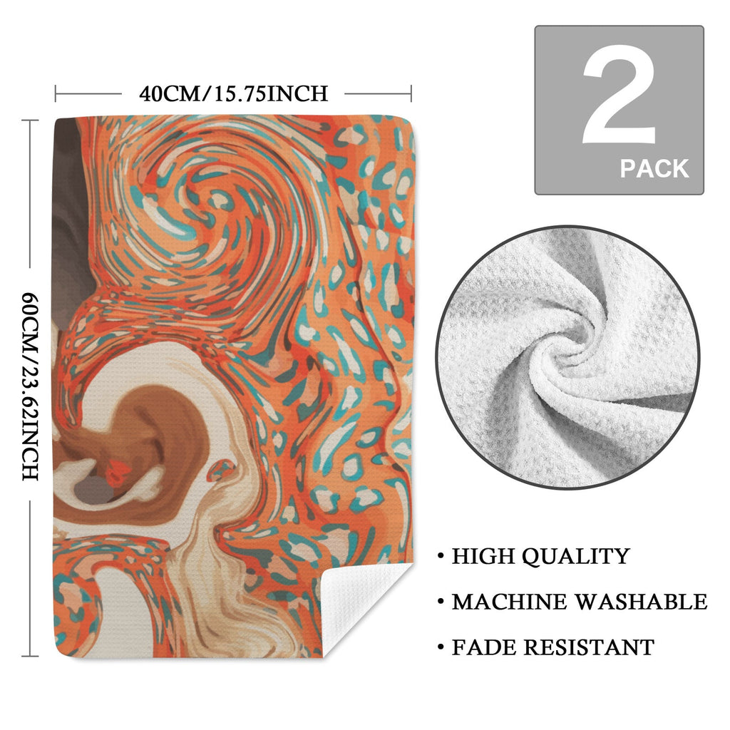 Orange Marble Kitchen Dish Towels - Pack of 2 (Made in USA)