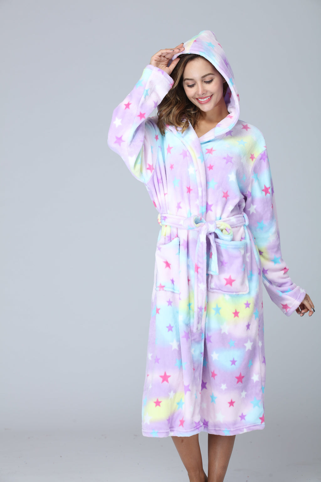 Ladies Tie Dye Long Fleece Bathrobe