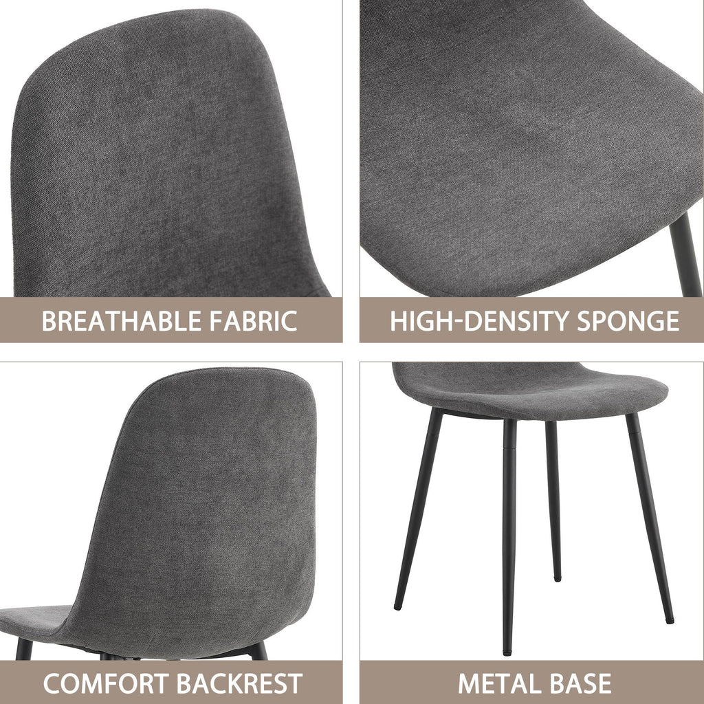 A set of 4 modern medieval style restaurant cushioned side chairs, equipped with soft cushions and black metal legs, suitable for kitchens, lounges, and farmhouses. B0501A