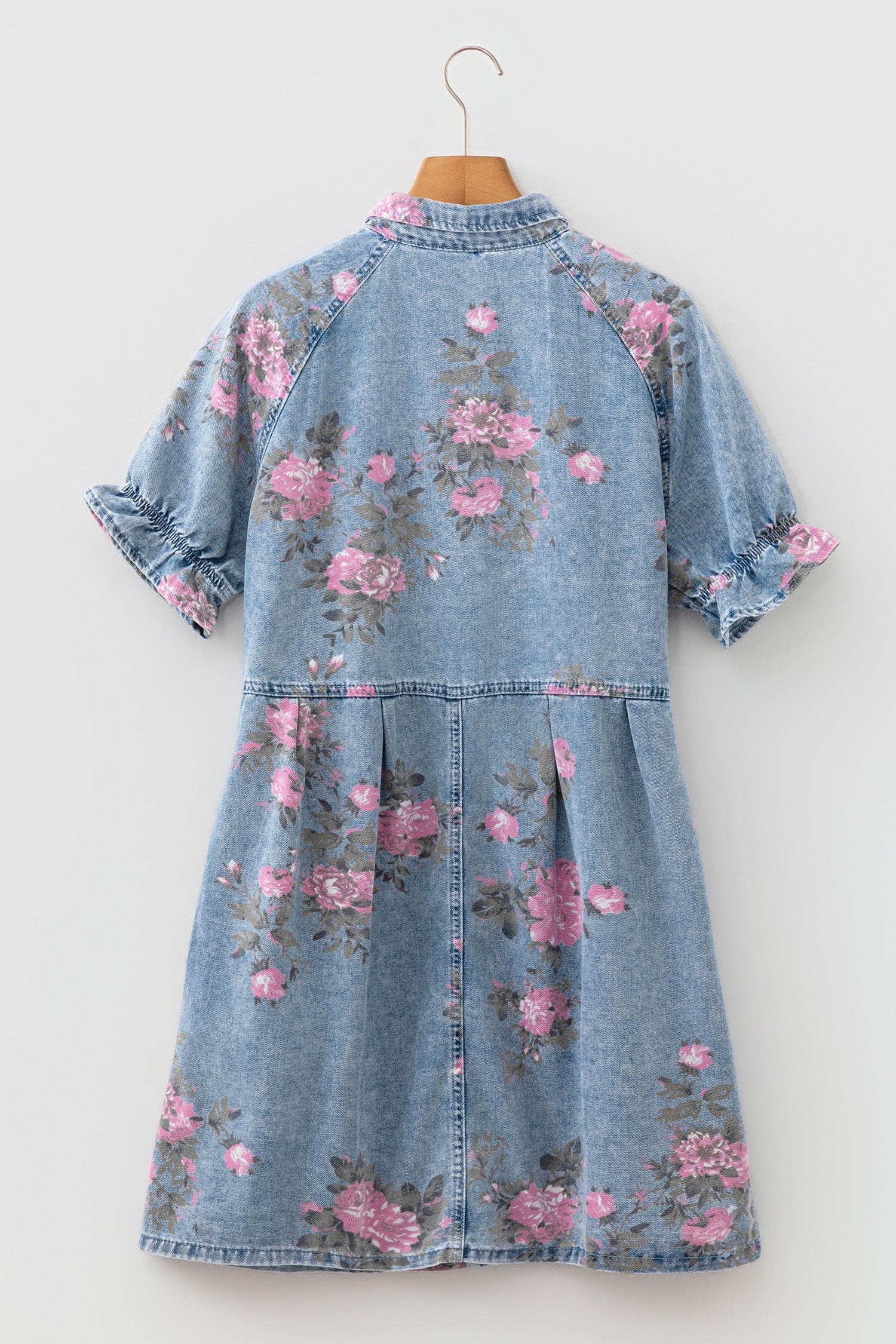 Floral Denim Short Sleeve Button Down Dress