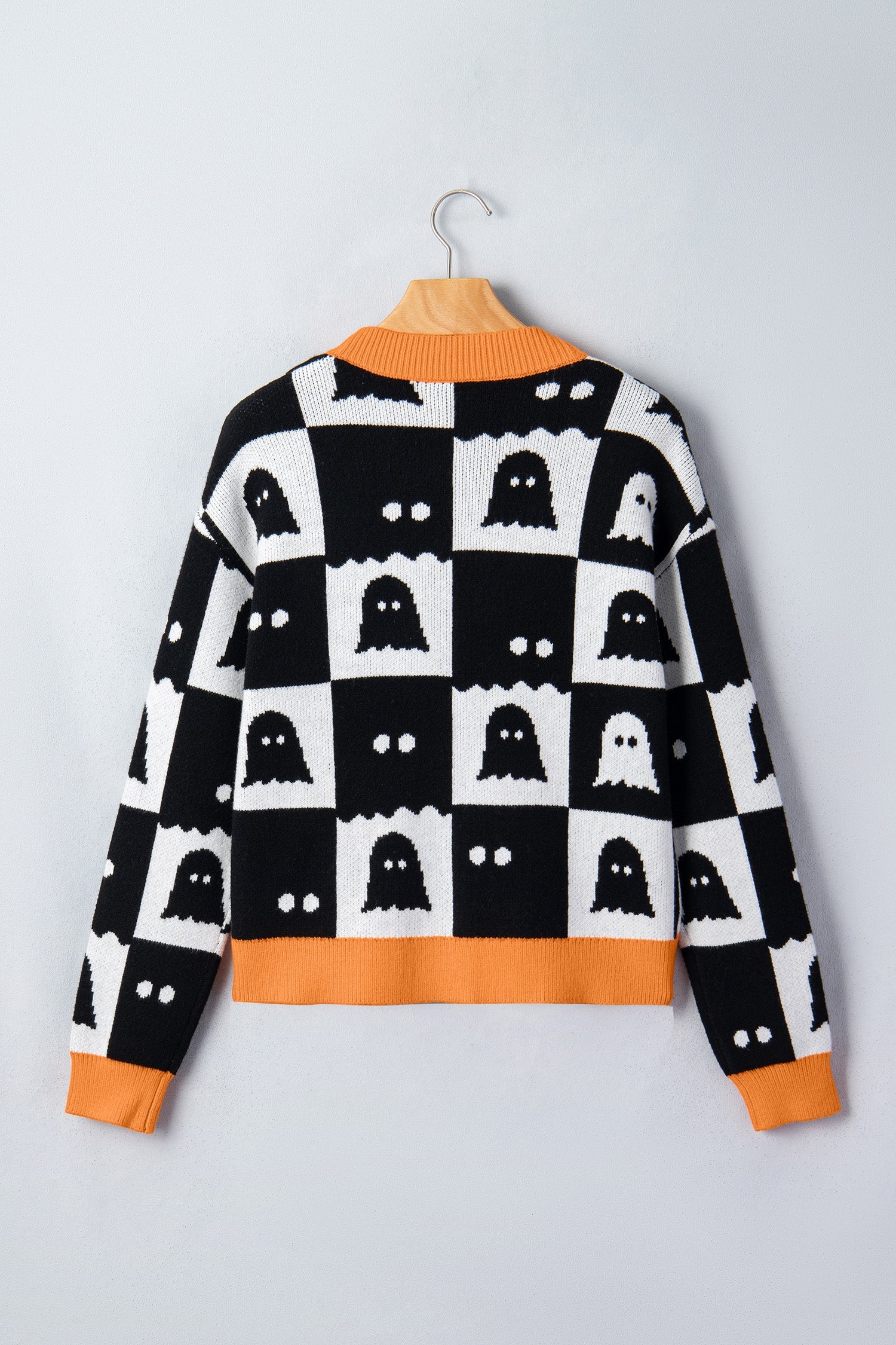 Halloween Ghost Colorblock Drop Shoulder Knit Cardigan