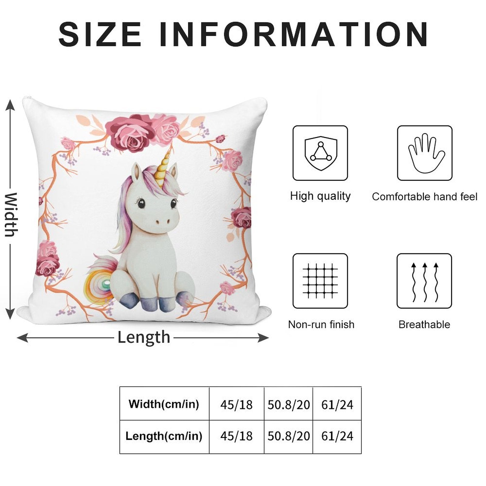 Baby Unicorn with Pink Roses Ultra-soft Pillowcase - 18" × 18"