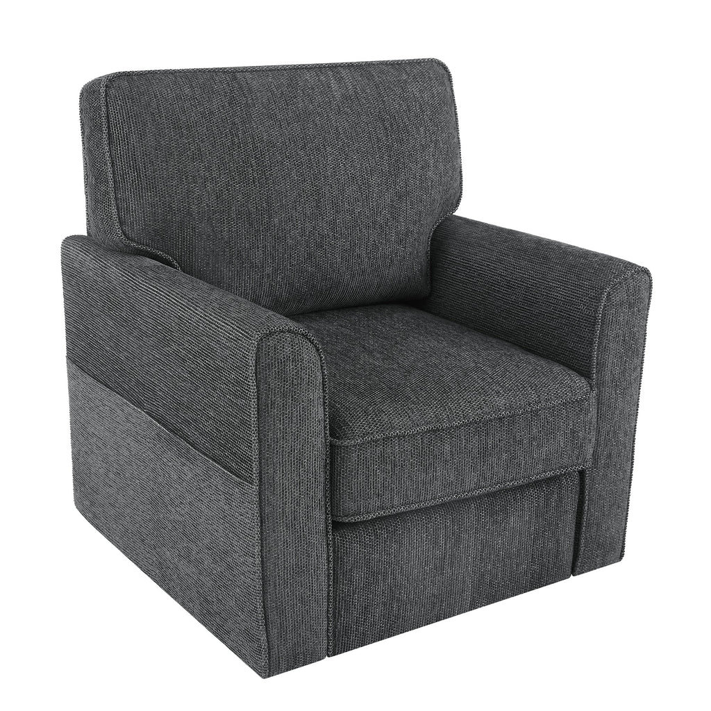 360° Swivel Chair Accent Barrel Armchair with Side Pockets, Grey Chenille, Compact Design for Living Room, Bedroom, Office