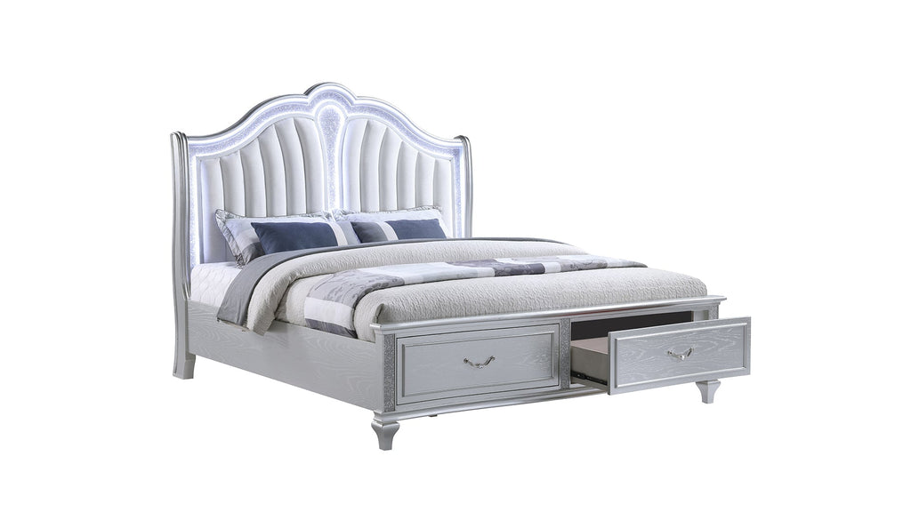 Mystic Contemporary Style Upholstered LED headboard King 5PC Bedroom Set made with Wood in Silver(CA Inventory)