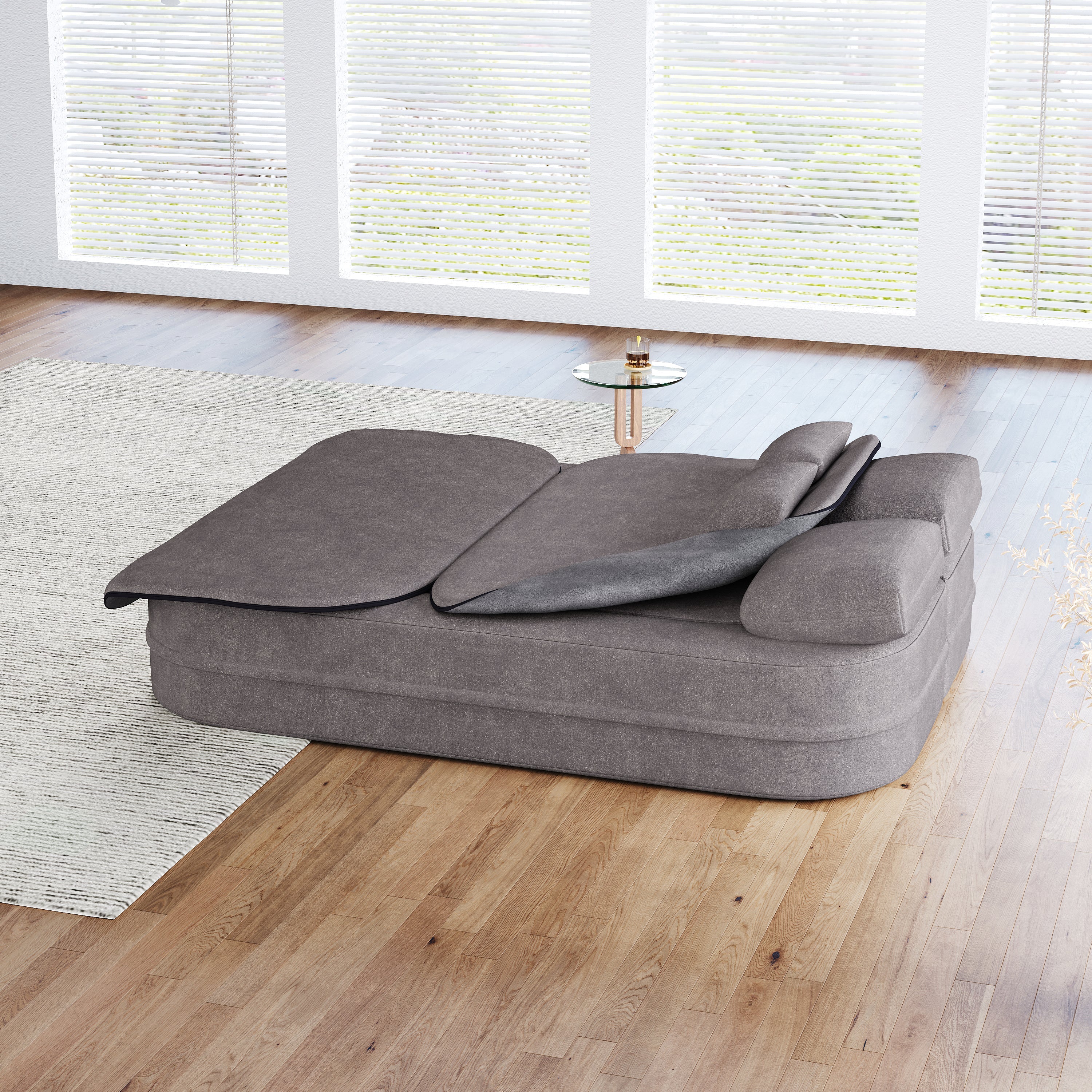 75''2-in-1 Foldable Sofa,Convertible Sleeper Foam Sofa Bed with Multi Functional Blanket, Chenille Floor folding sofa bed,  Floor Sofa Lounge Sofa for Living Room Bedroom Lounge Studio