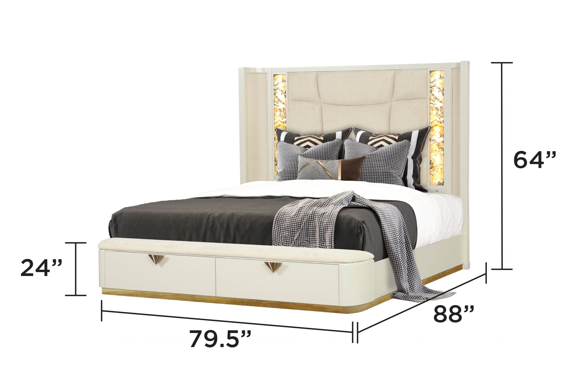 La Pierre Modern Style 4 Pc King Upholstered Bedroom Set Made with Wood and Gold Accents in Beige(NJ INVENTORY)