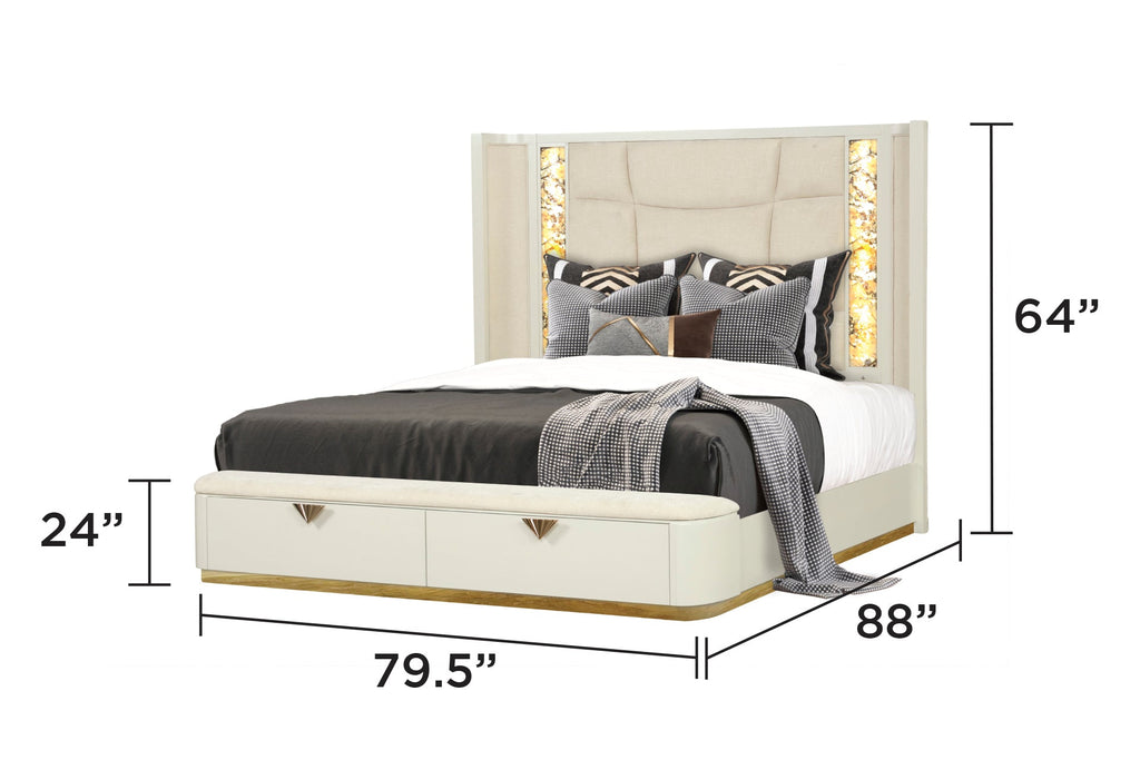 La Pierre Modern Style 4 Pc King Upholstered Bedroom Set Made with Wood and Gold Accents in Beige(CA INVENTORY)