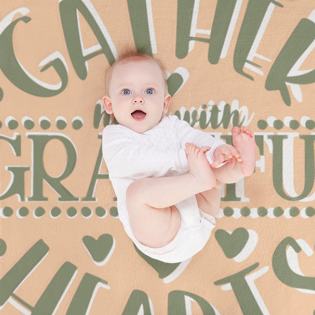 Gather Here with Grateful Hearts Orange Flannel Throw Blanket - 40"×50"
