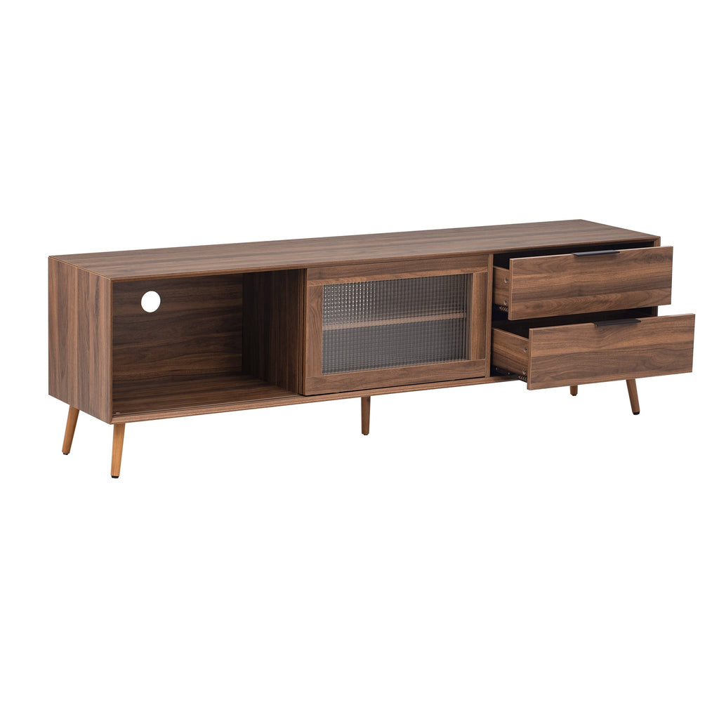 Modern TV Stand for 75'+ TV, TV Console with 2 Glass Doors, Entertainment Center with 2 Drawers & Storage Cabinet, 70' Media Console Table for Living Room, Bedroom