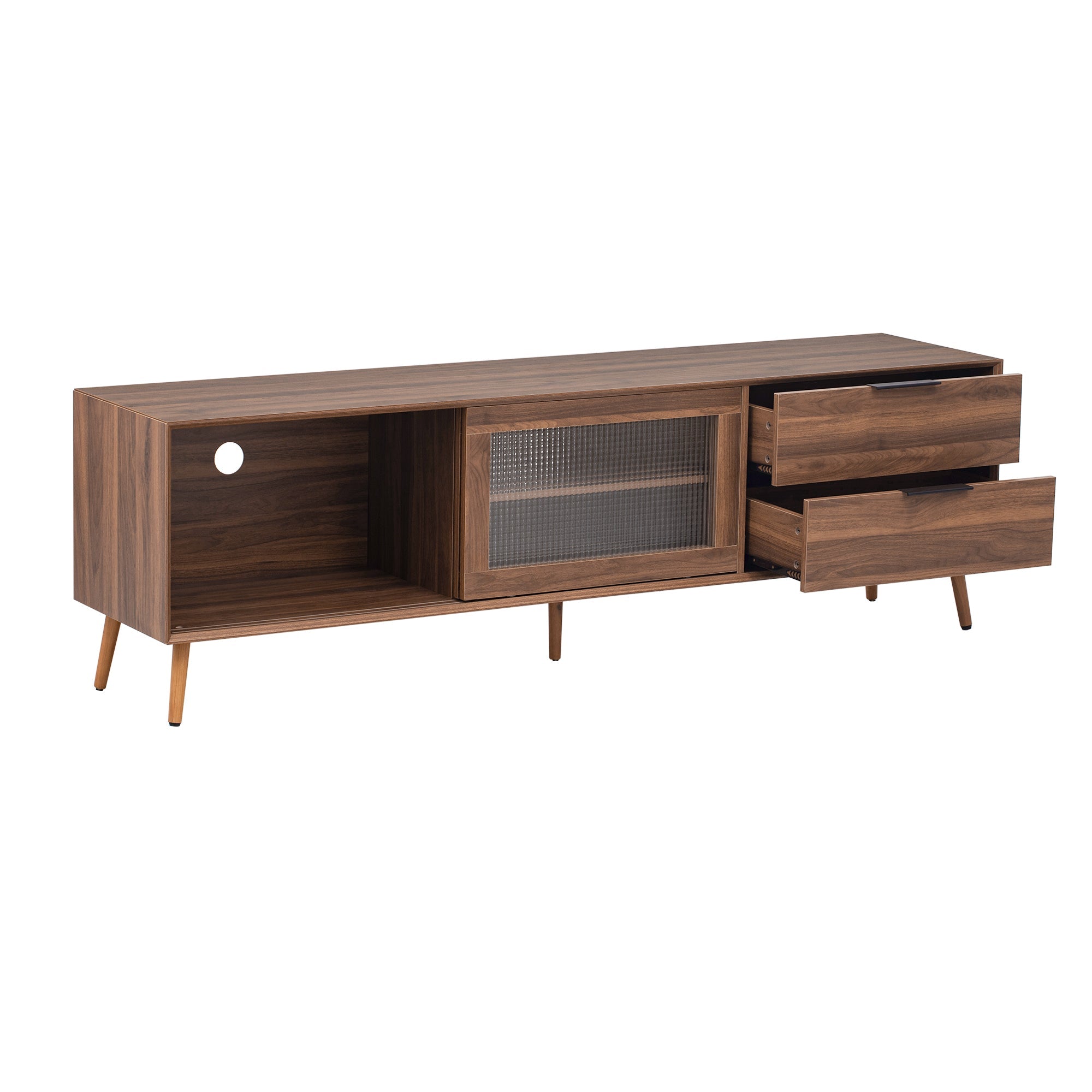 Modern TV Stand for 75'+ TV, TV Console with 2 Glass Doors, Entertainment Center with 2 Drawers & Storage Cabinet, 70' Media Console Table for Living Room, Bedroom