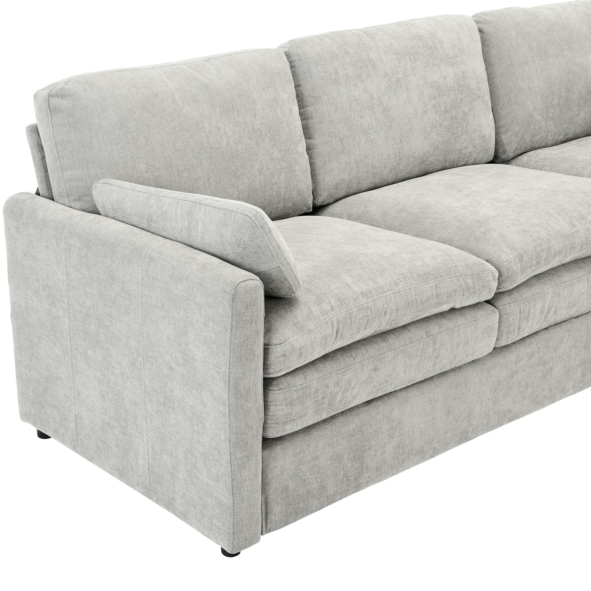 Cozy Upholstered Sofa Set with Double Cushion Design, Light Grey Chenille Fabric, Modern Living Room Couch