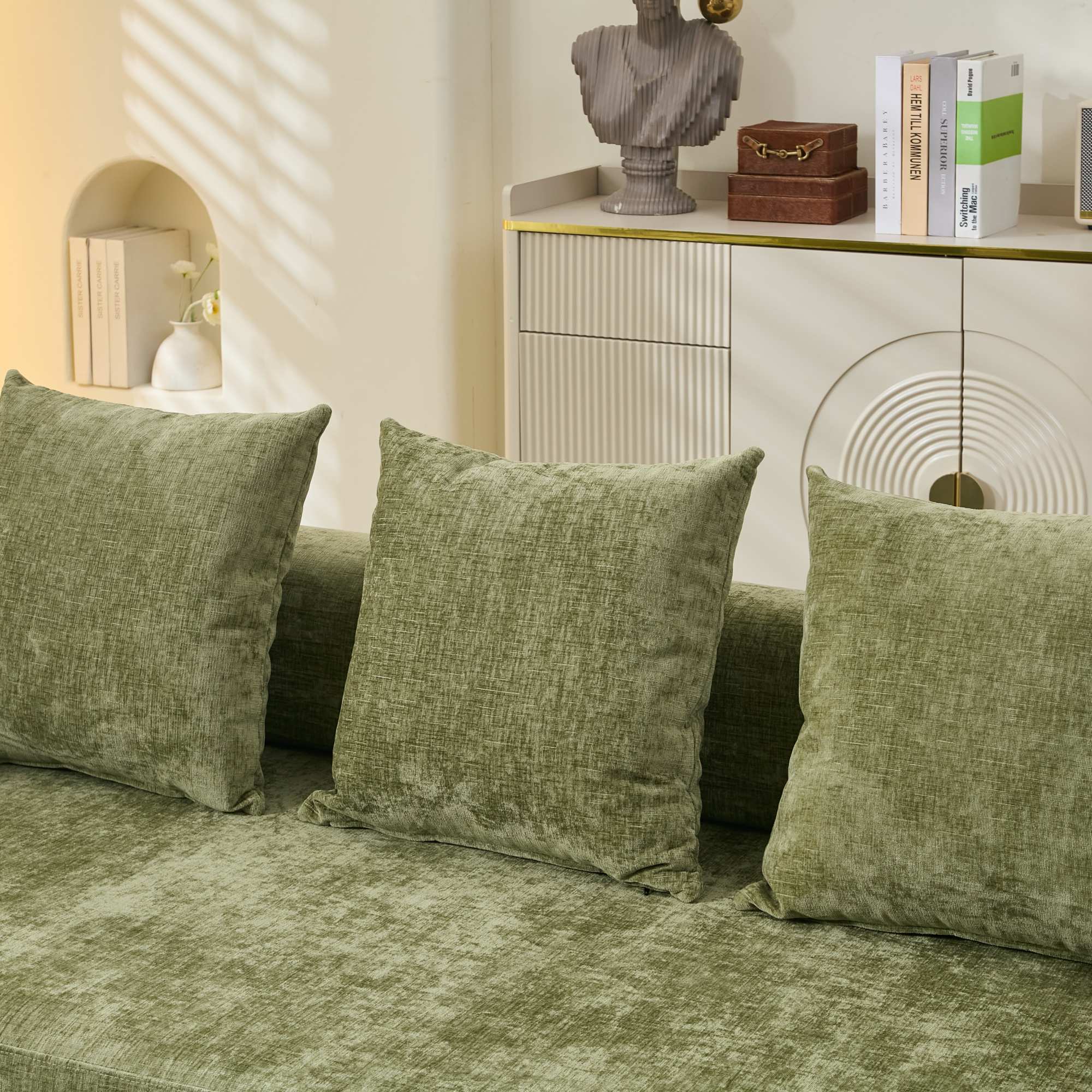 Comfy Convertible Folding Mattress Couch, Floor Sofa Bed, Chenille Floor Sofa with Armrest, Floor Sofa Lounge Couch for Living Room Bedroom Lounge Studio-Green