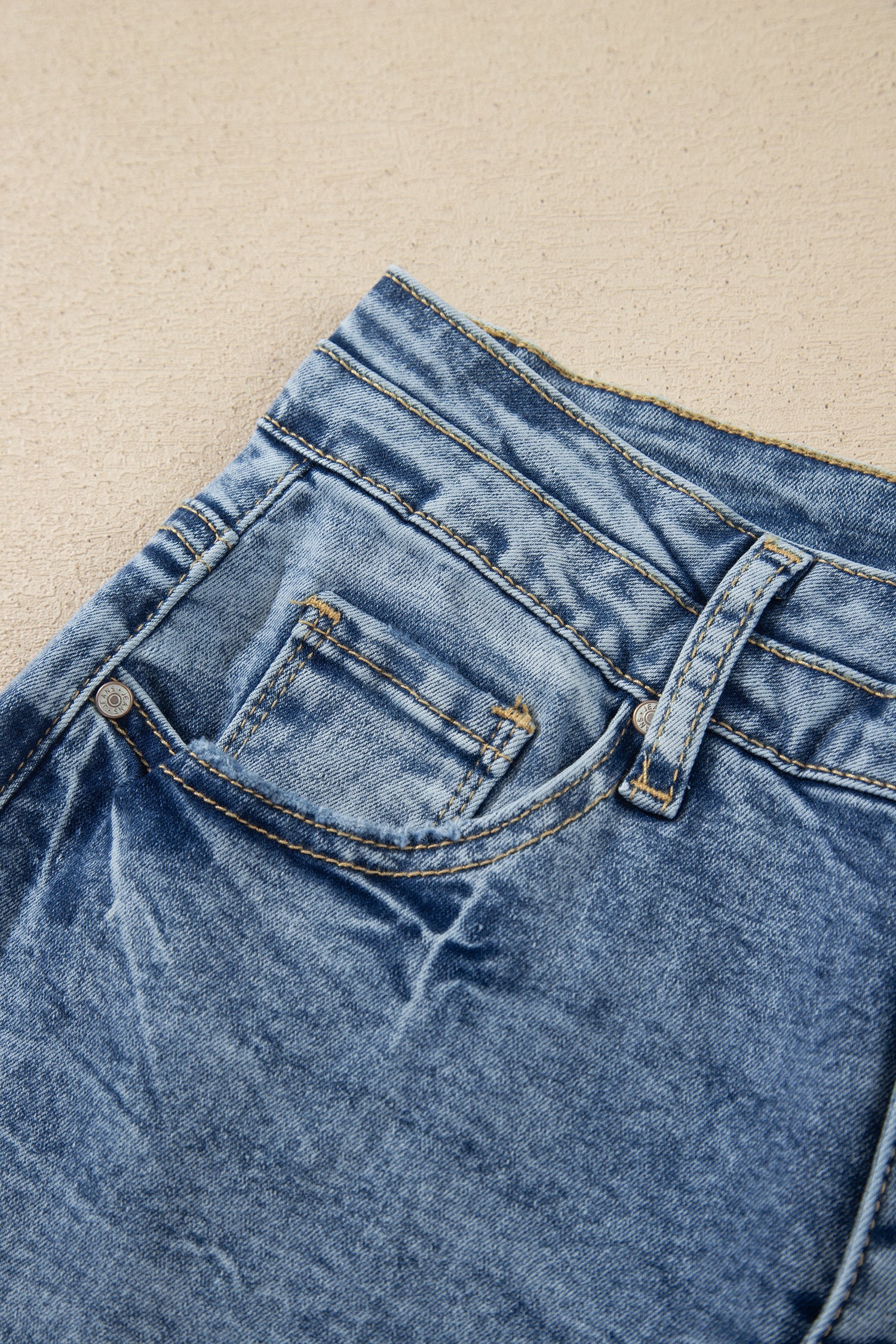 Denim Acid Wash Pockets Flare Jeans