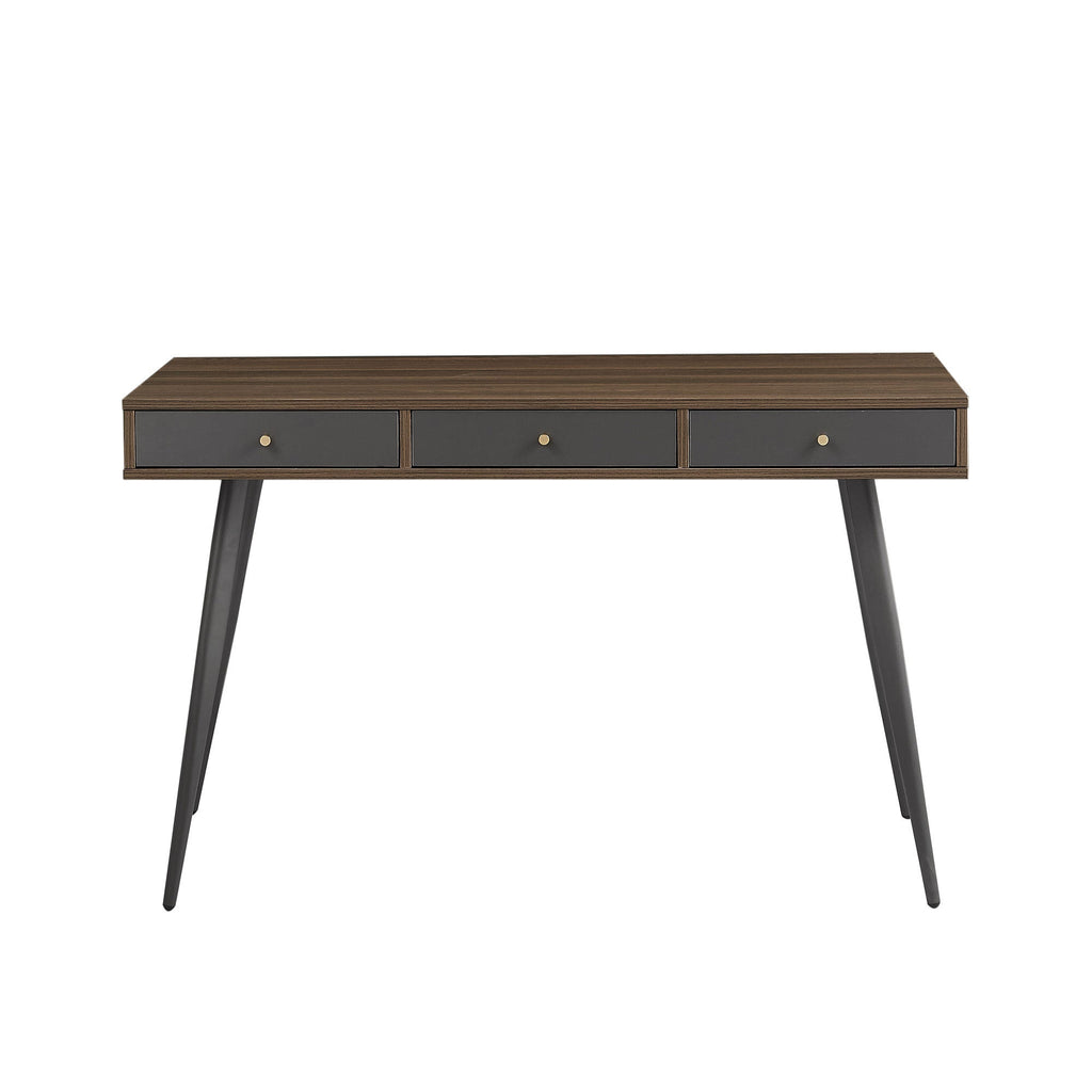 Mid Century Desk , Modern Writing Study Desk with Drawers, Multifunctional Home Office Computer Desk Walnut+Dark Grey