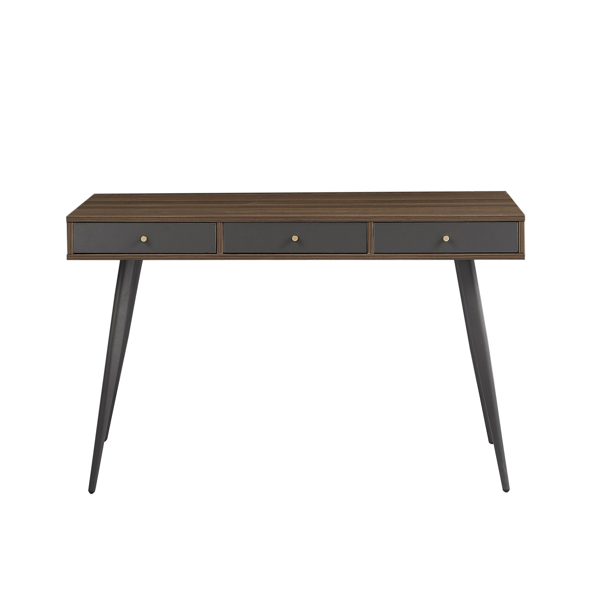 Mid Century Desk , Modern Writing Study Desk with Drawers, Multifunctional Home Office Computer Desk Walnut+Dark Grey
