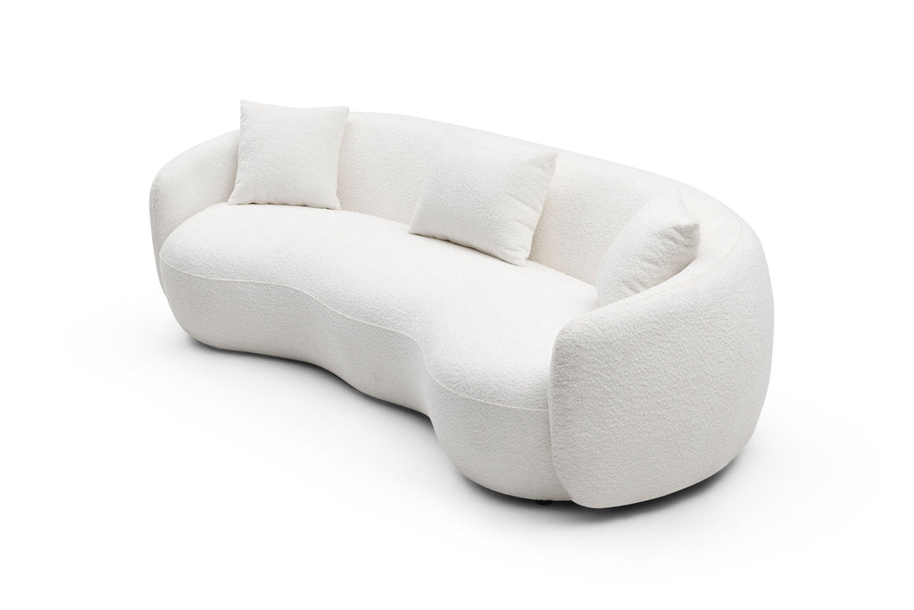 Mid Century Modern Curved Living Room Sofa, 4-Seat Boucle Fabric Couch for Bedroom, Office, Apartment, off white(beige and white)