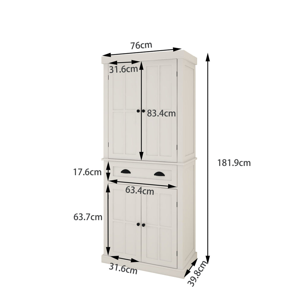 71' Kitchen Pantry Storage Cabinet , with 4 Doors, Drawer, 2 Adjustable Shelves, Freestanding Cupboard for Dining Room Living Room, Laundry-White
