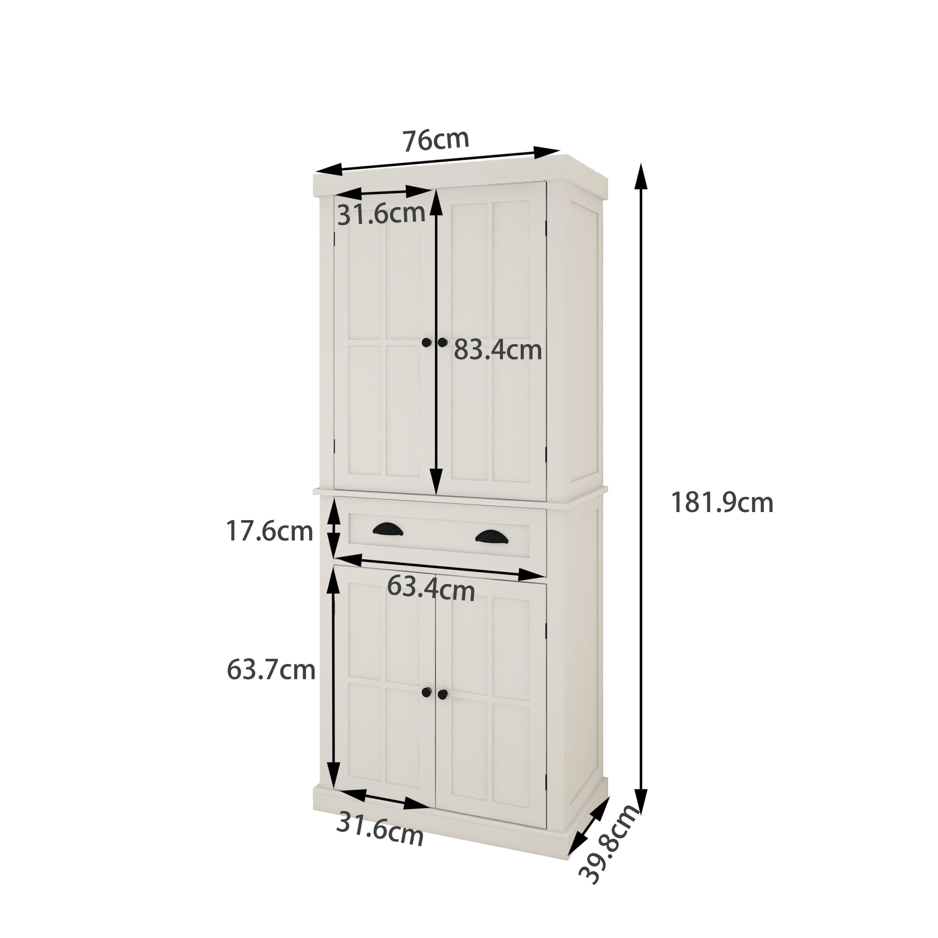 71' Kitchen Pantry Storage Cabinet , with 4 Doors, Drawer, 2 Adjustable Shelves, Freestanding Cupboard for Dining Room Living Room, Laundry-White