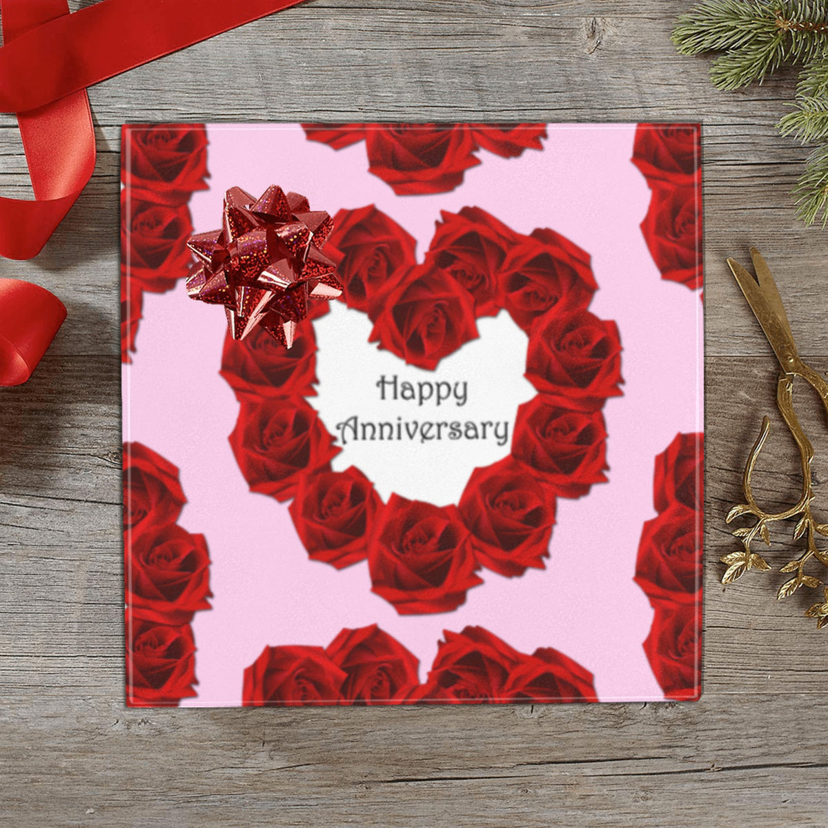 Happy Anniversary with Red Roses Custom Gift Wrapping Paper - 58"x 23" (Made in USA)