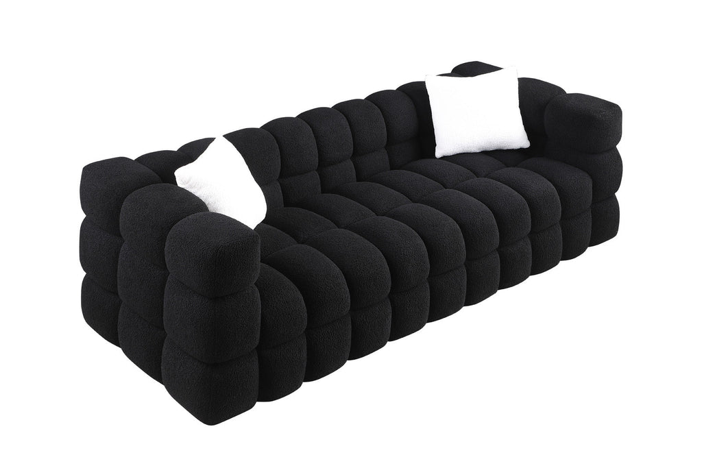 84.3 length ,35.83' deepth ,human body structure for USA people,  marshmallow sofa,boucle sofa ,black color,3 seater