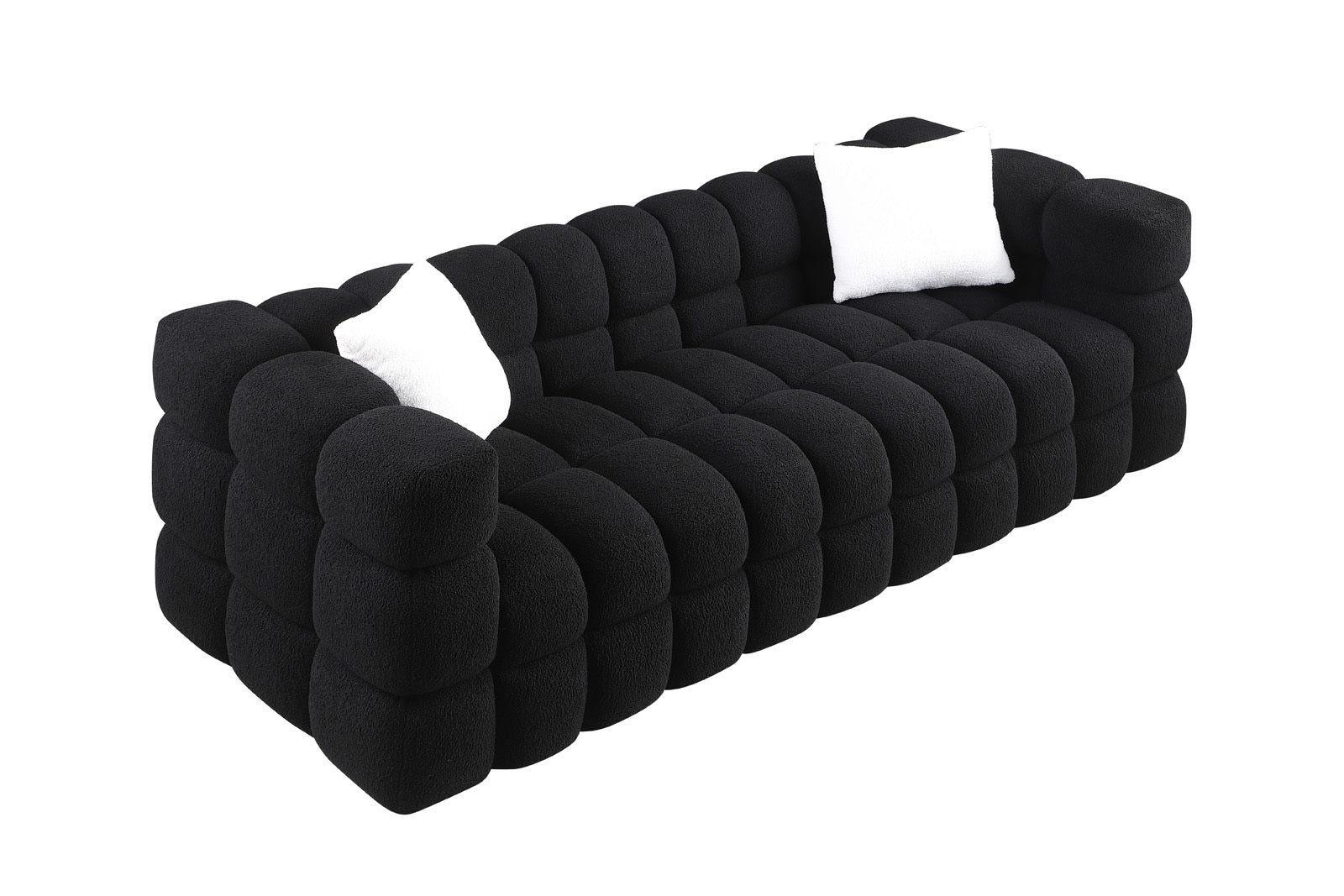 84.3 length ,35.83' deepth ,human body structure for USA people,  marshmallow sofa,boucle sofa ,black color,3 seater
