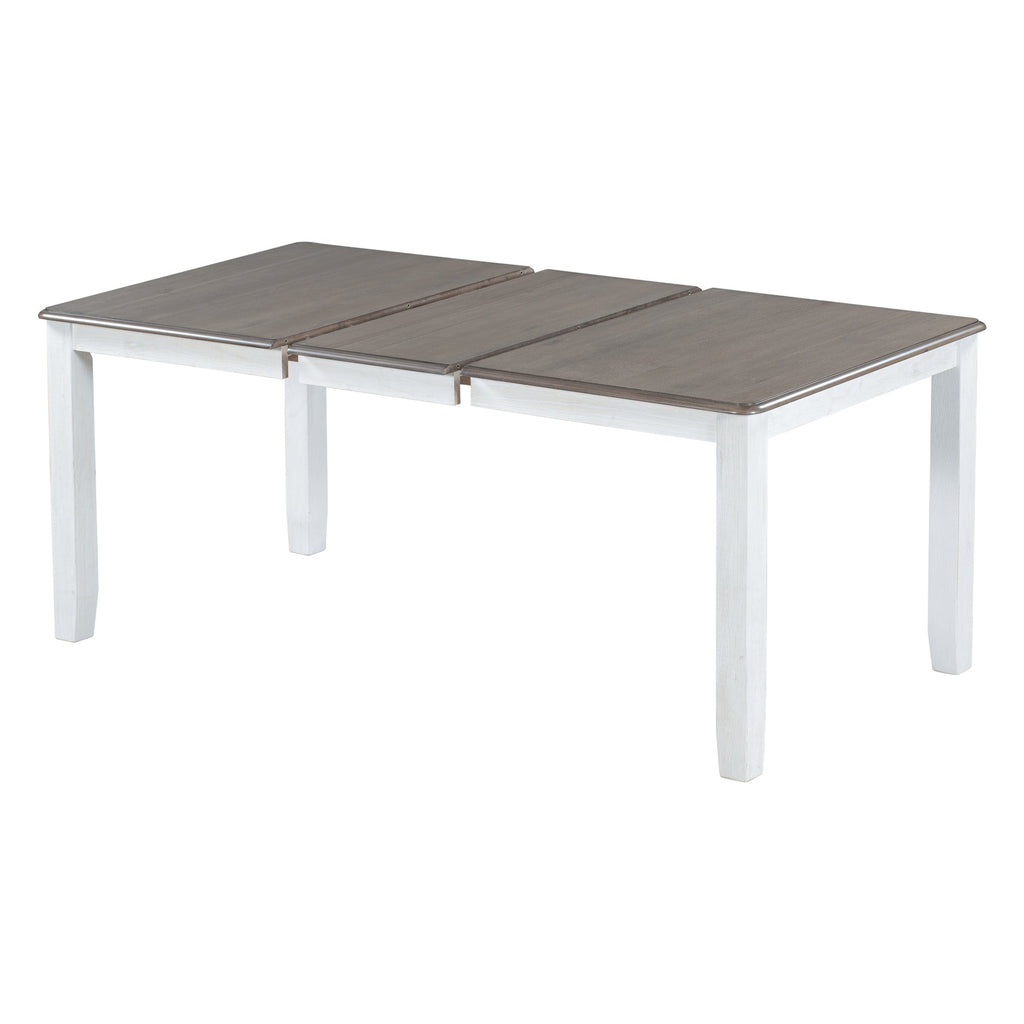 TREXM Retro Style 7-Piece Dining Table Set with Extendable Table, Upholstered Chairs, Brown+White, Solid Wood