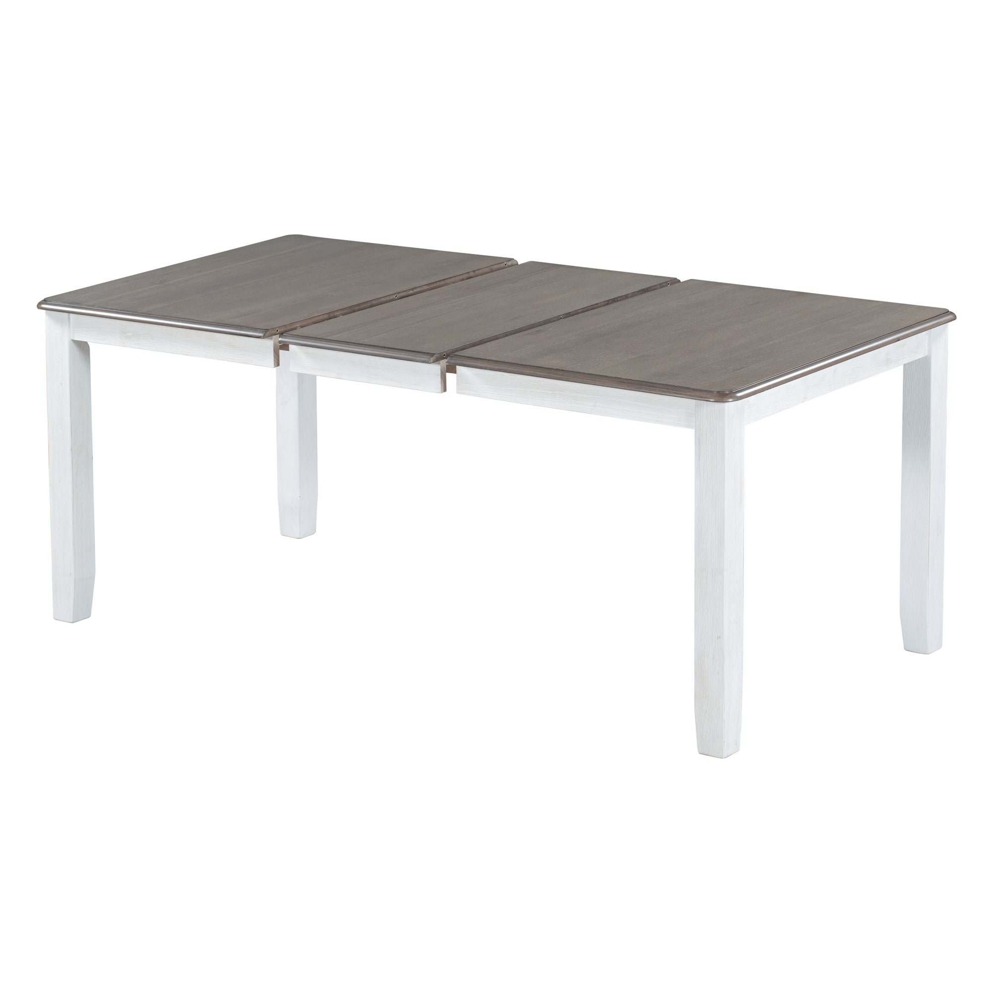 TREXM Retro Style 7-Piece Dining Table Set with Extendable Table, Upholstered Chairs, Brown+White, Solid Wood